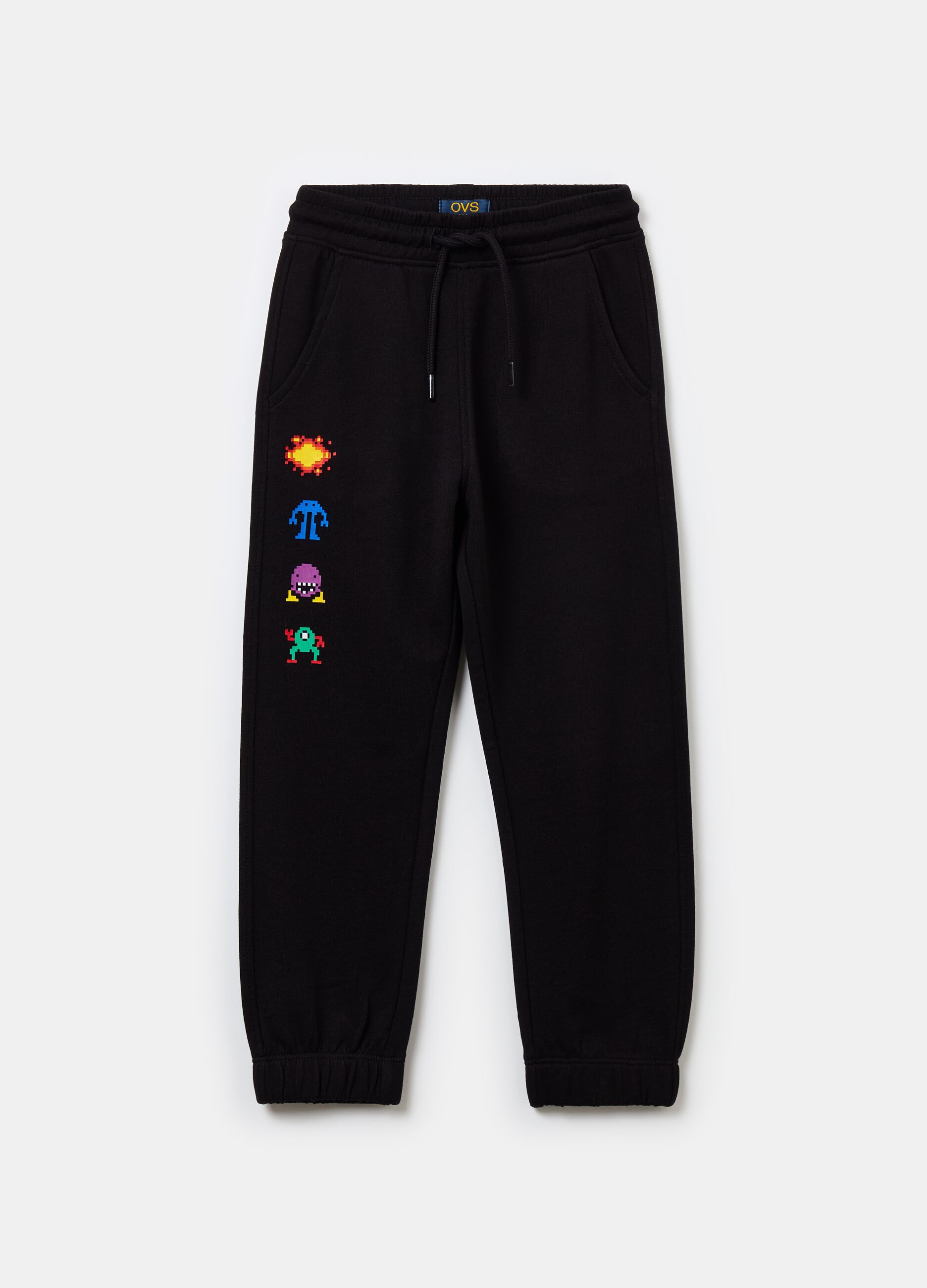 Fleece joggers with drawstring and print