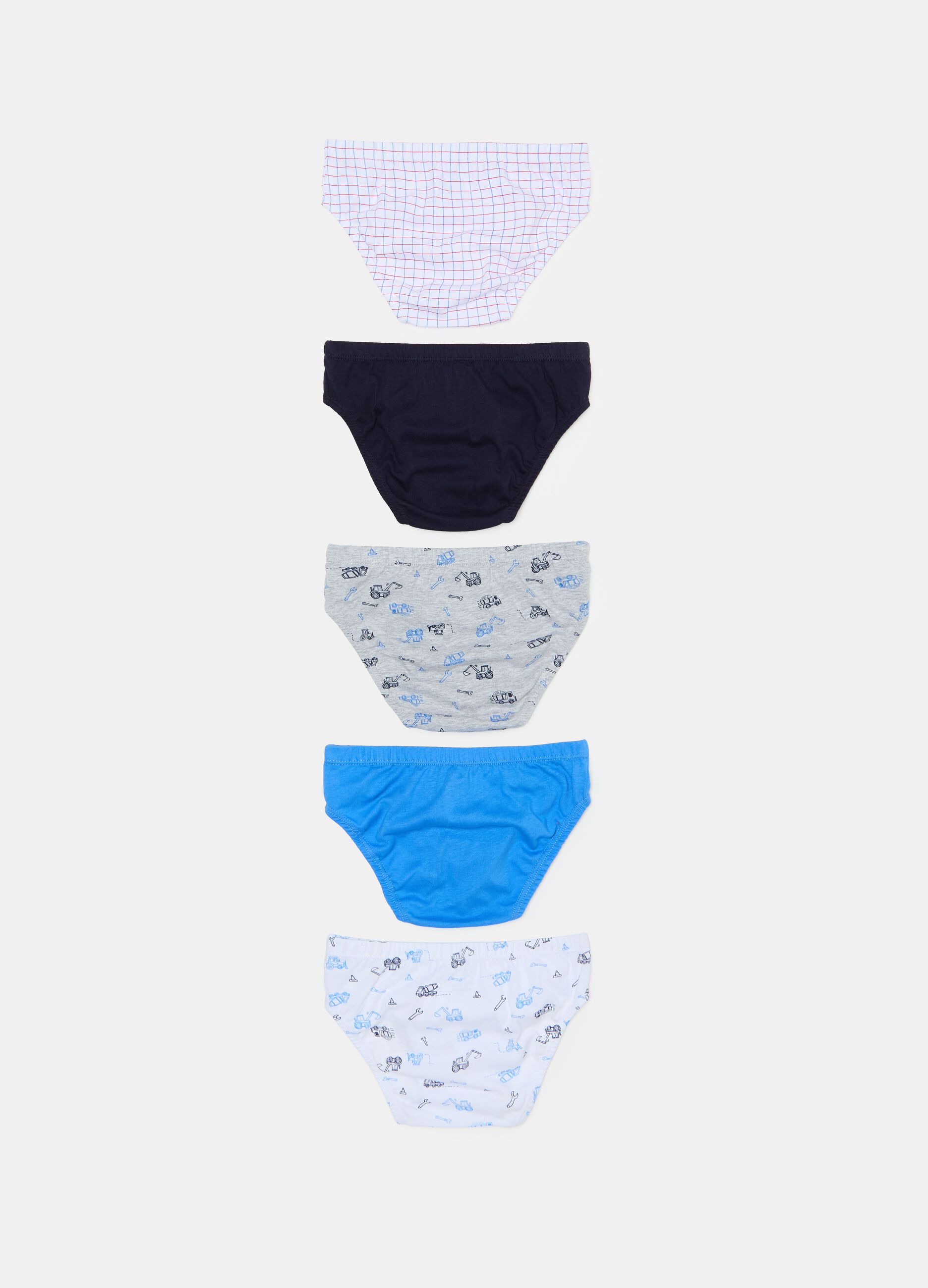 Five-pack organic cotton briefs with patterned print