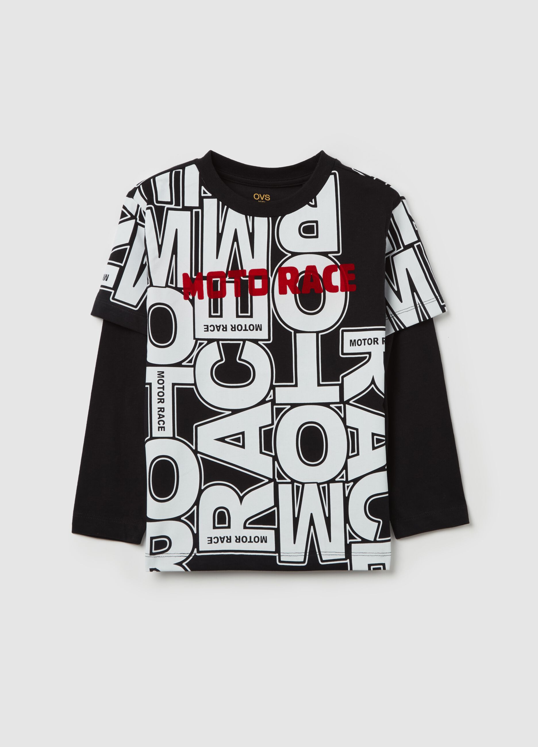 Long-sleeved T-shirt with "MOTO RACE" print