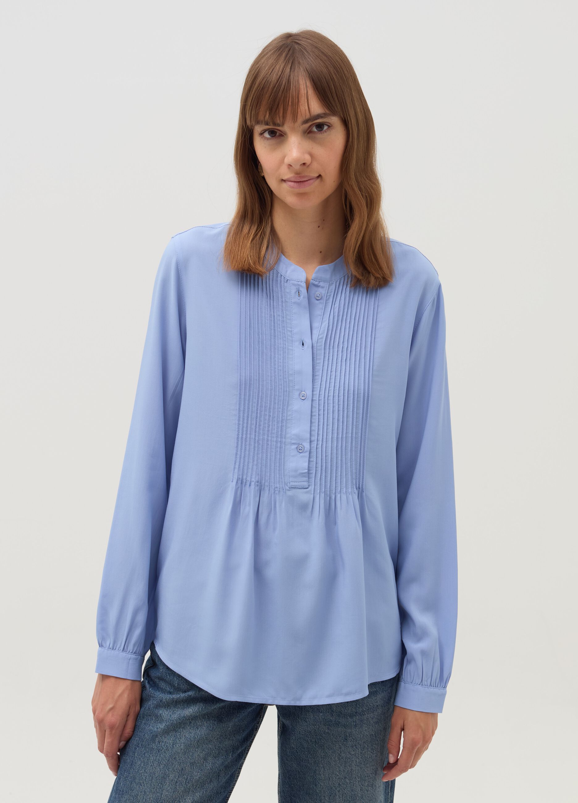 Shirt with pleated detail