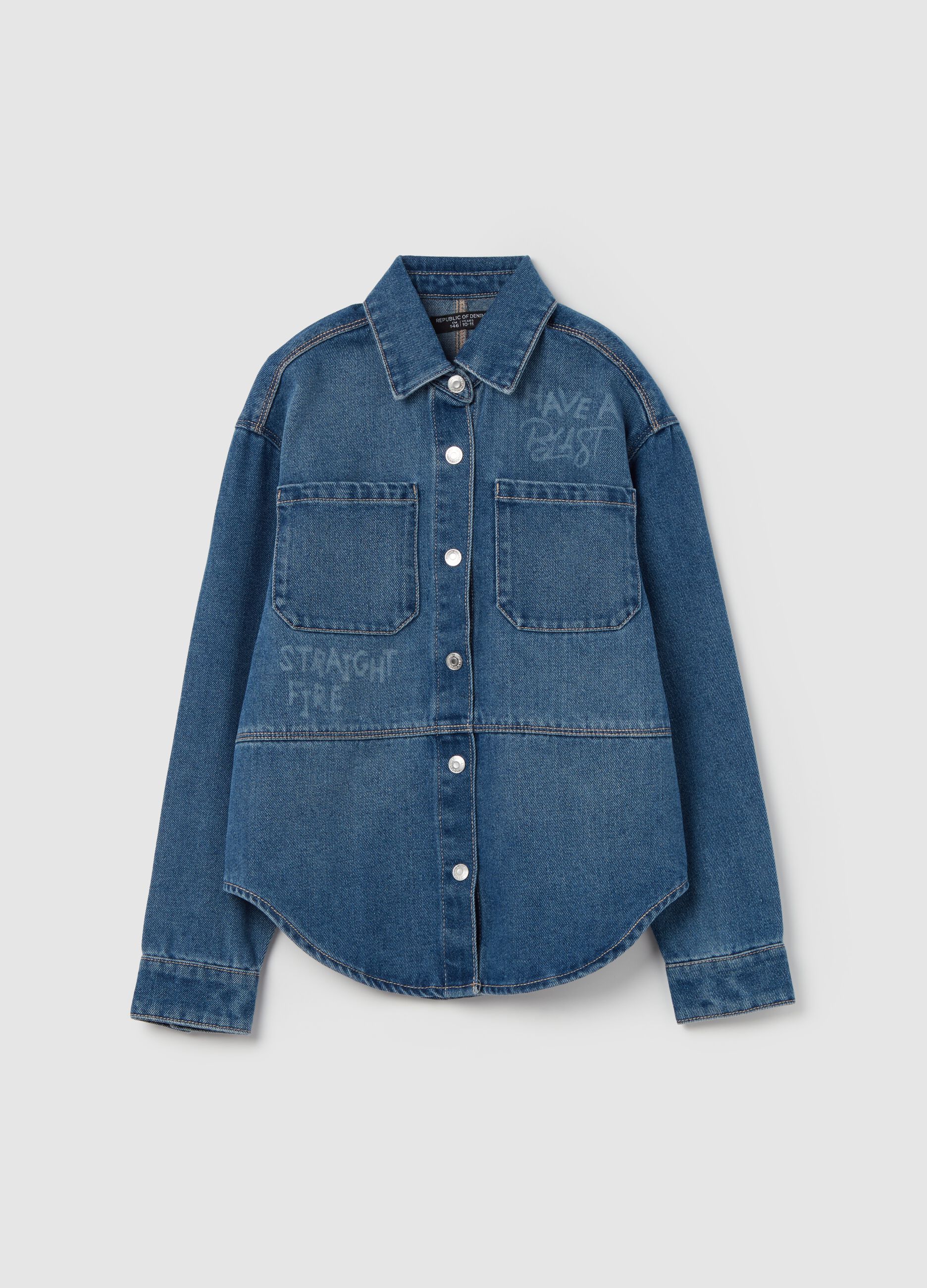 Denim shirt with lettering print