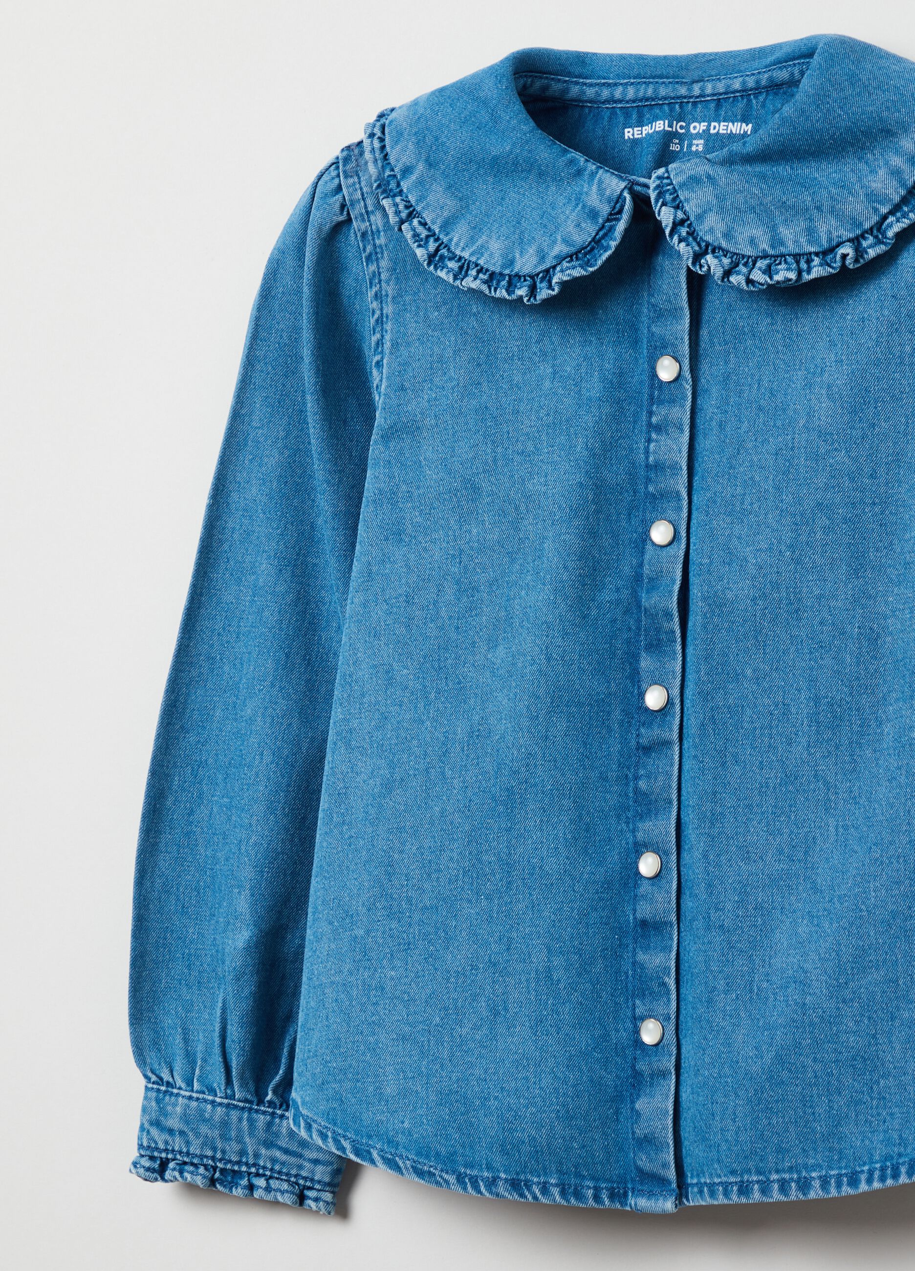 Denim shirt with frills