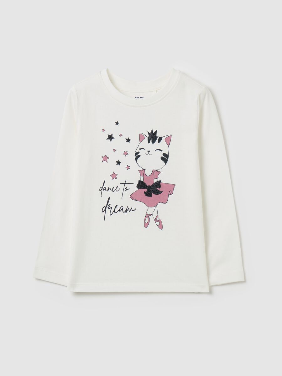 T-shirt with glitter print and long sleeves_0