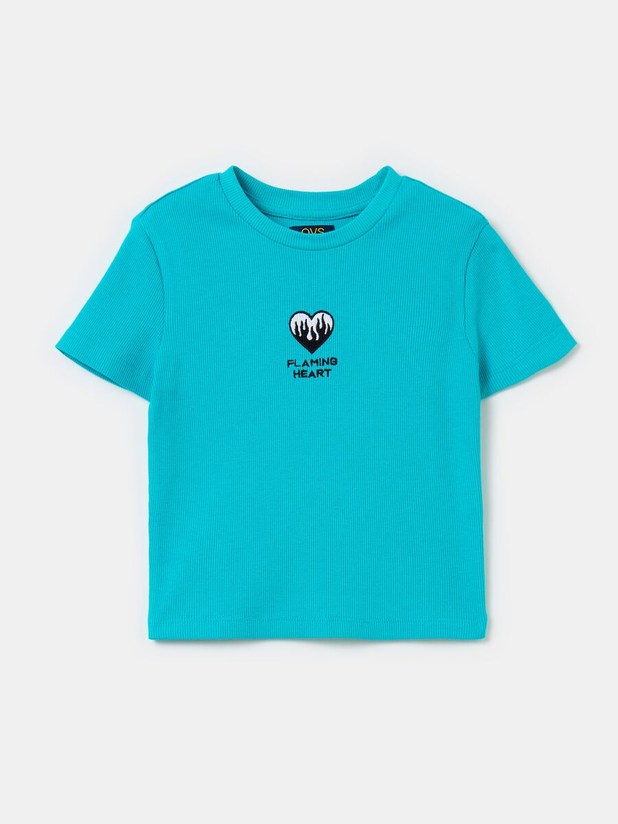 Ribbed T-shirt with heart embroidery_0