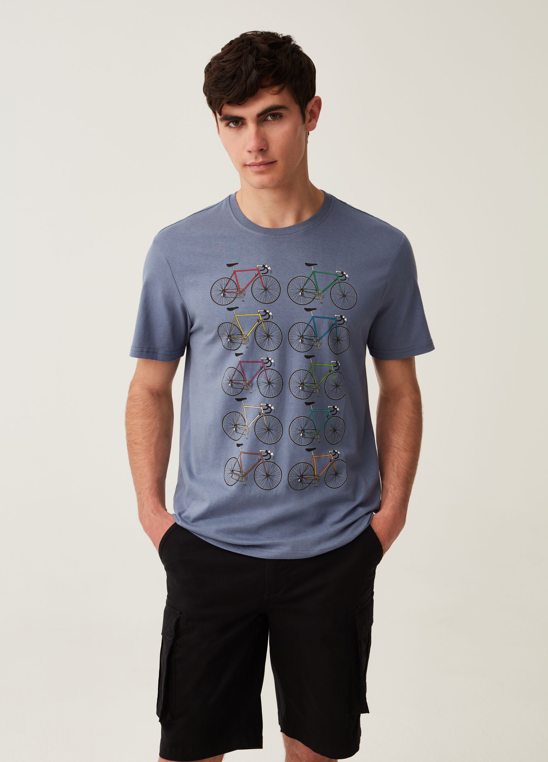 Cotton T-shirt with bicycles print