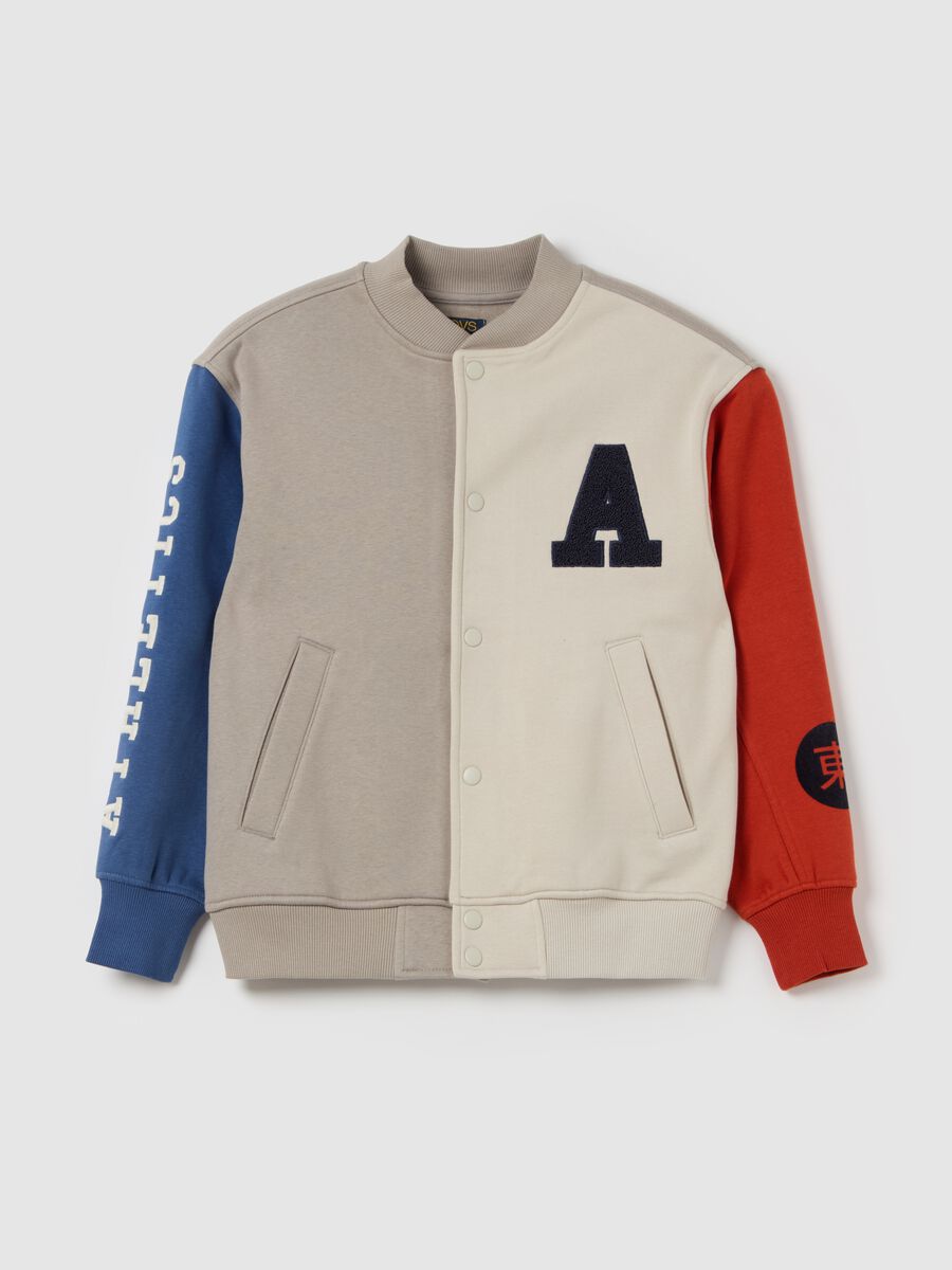 Bomber color-block con patch e stampa_0