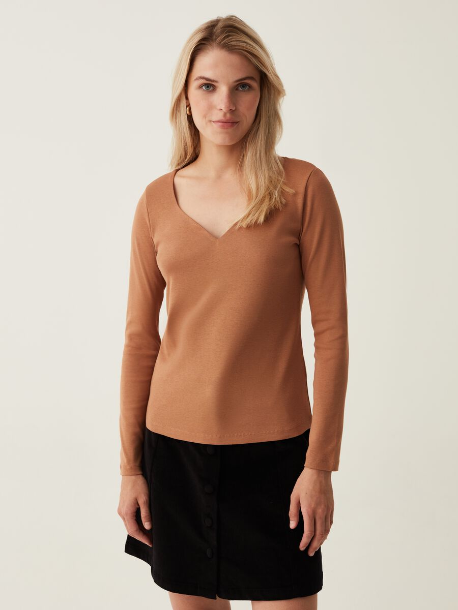 Long-sleeved T-shirt with sweetheart neck_1