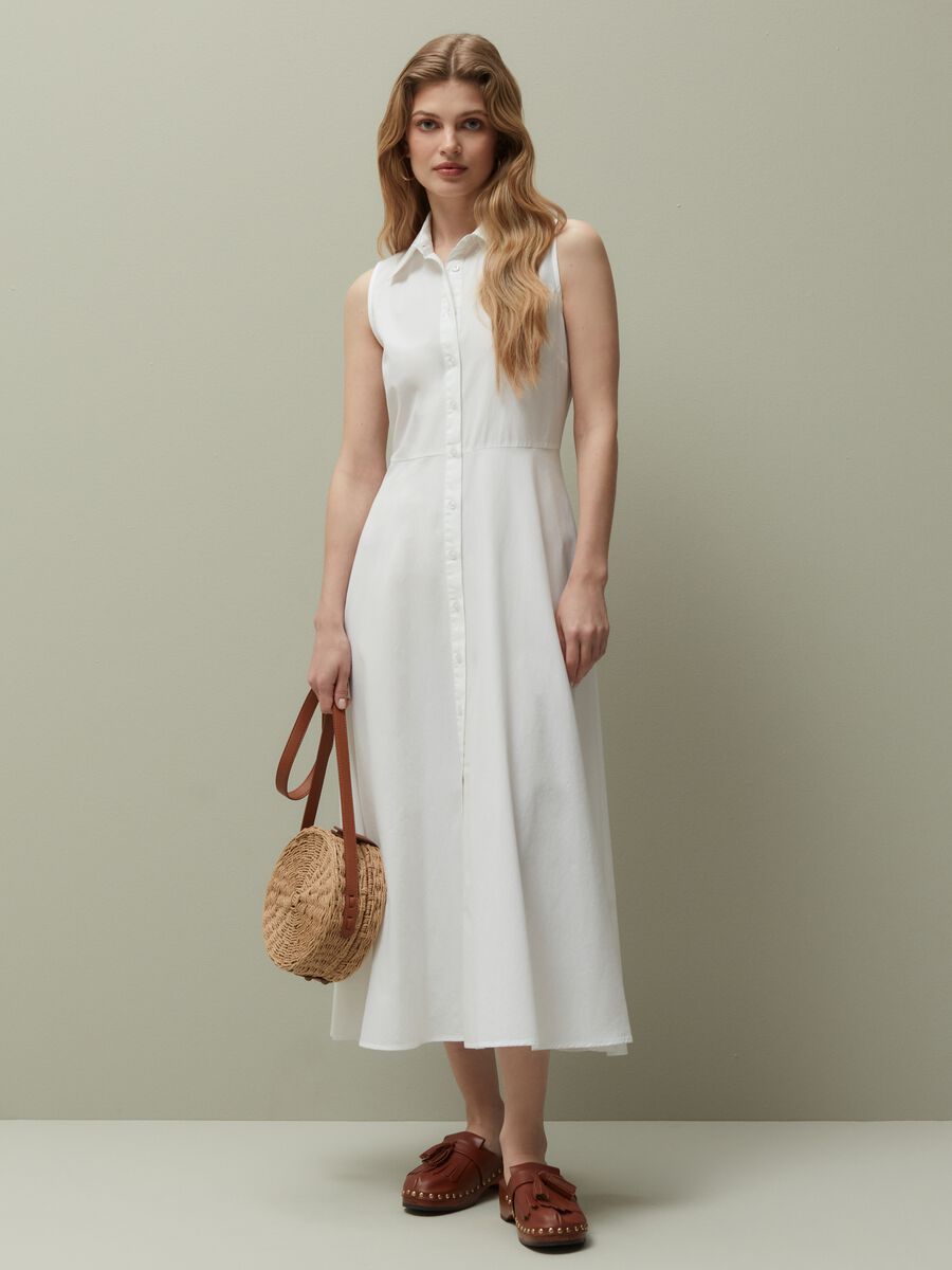 Sleeveless cotton shirt dress_0