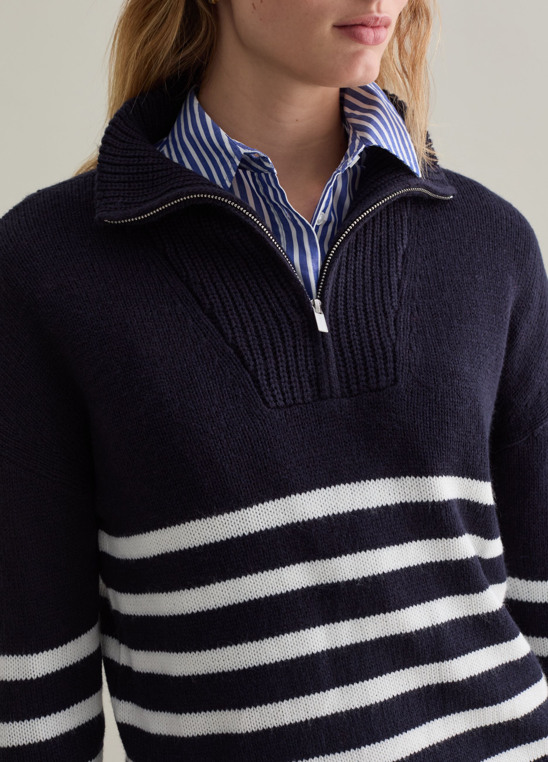 Striped half-zip pullover