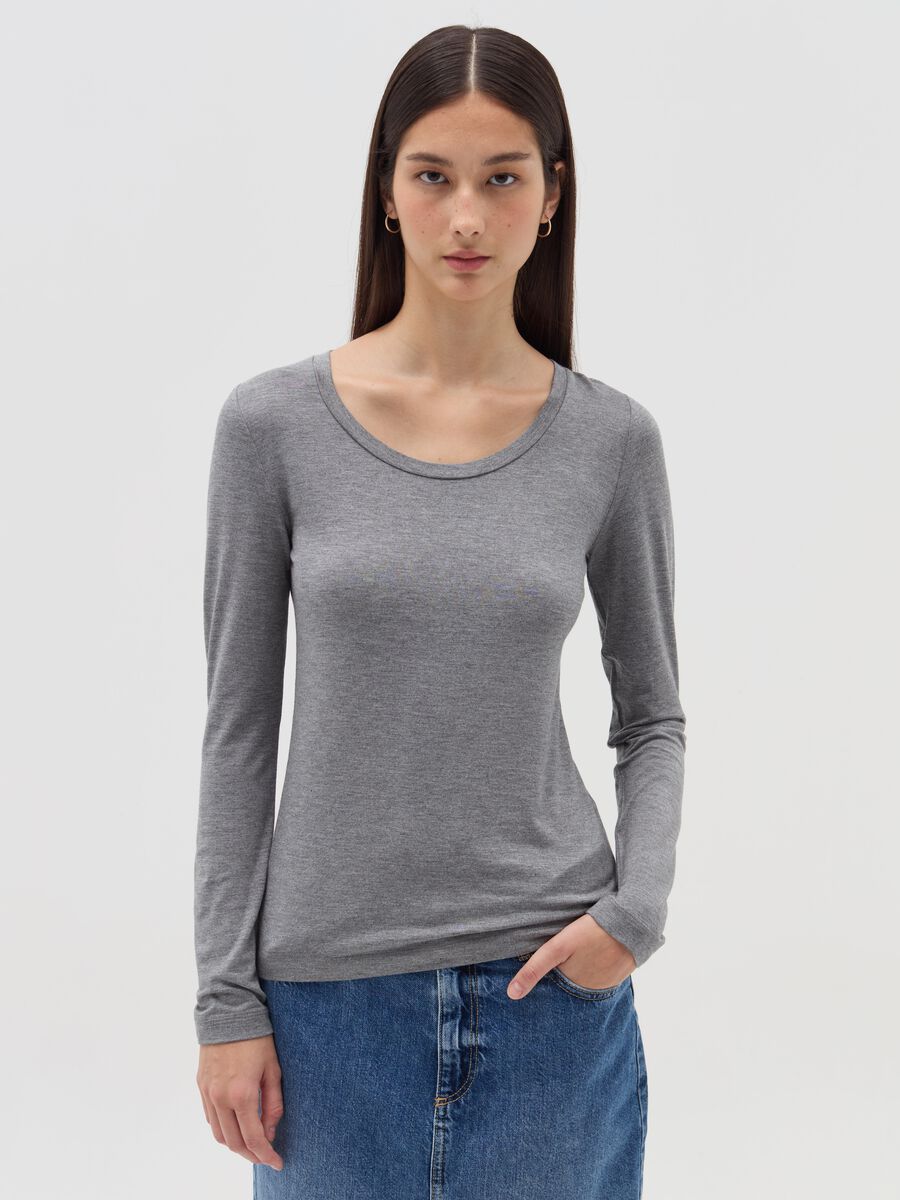 Long-sleeved T-shirt in stretch viscose_1