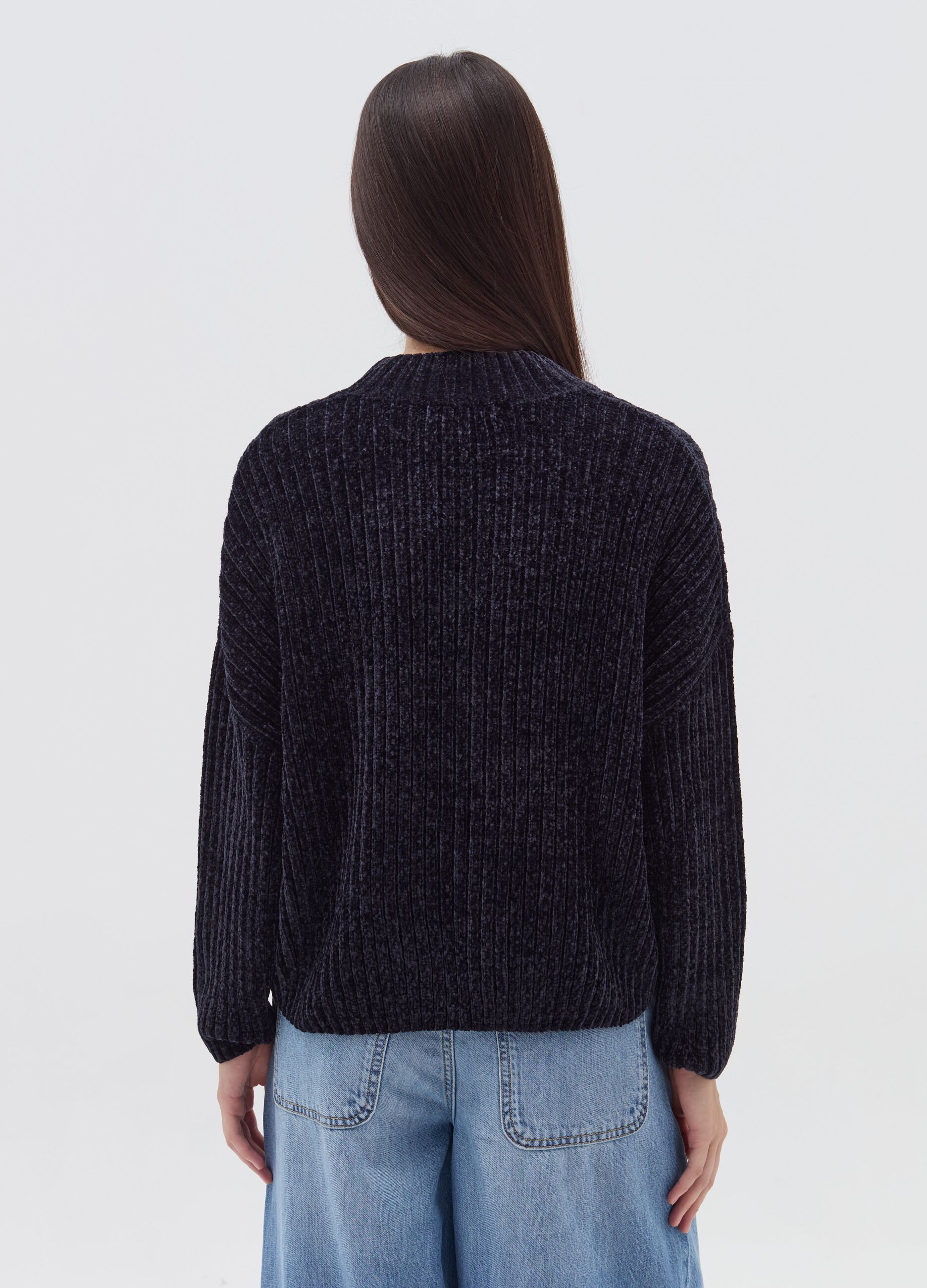 Chenille pullover with mock neck