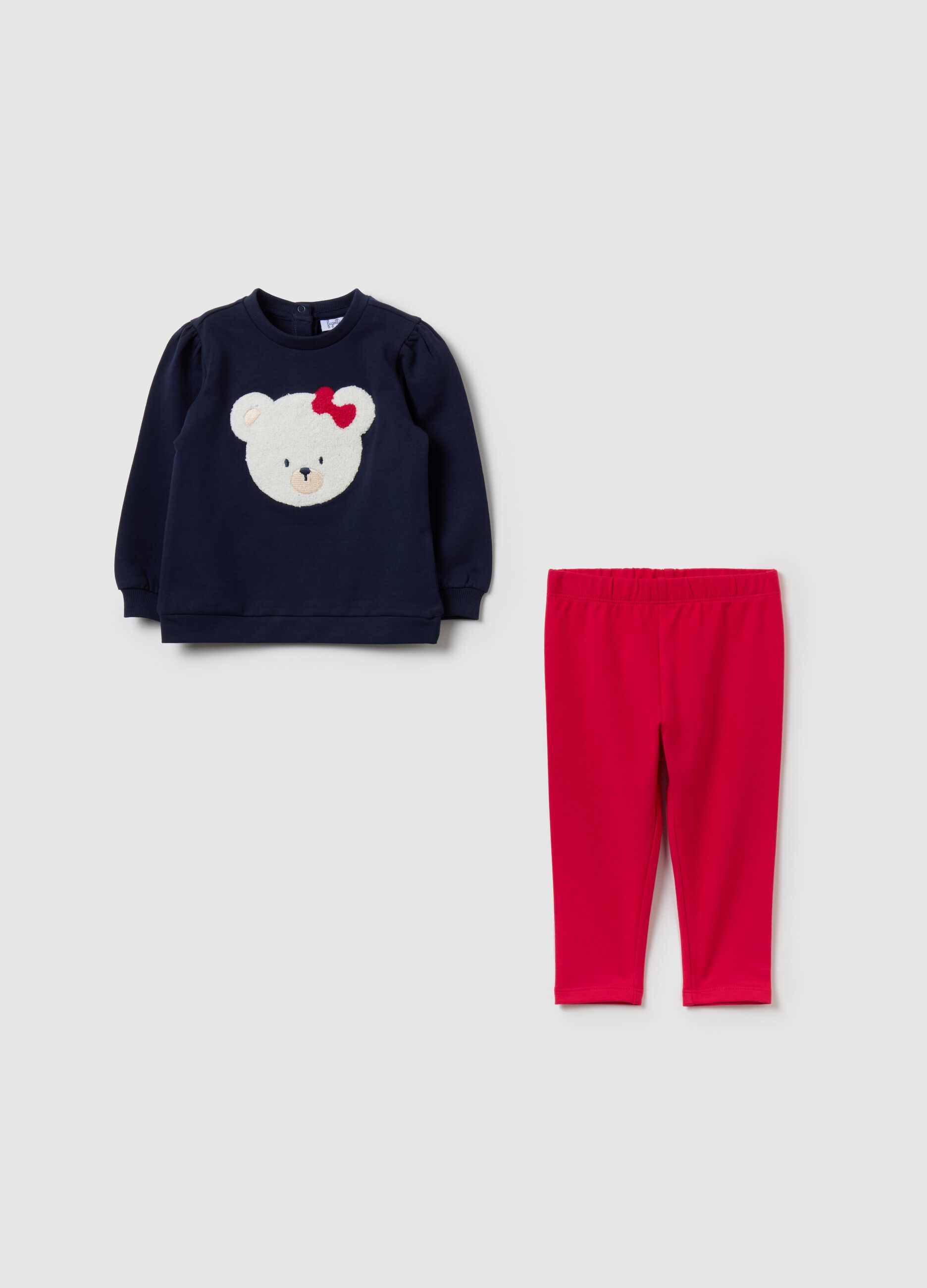 Stretch cotton jogging set with teddy bear