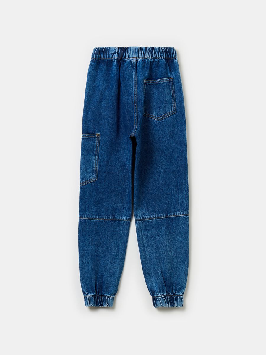 Denim joggers with drawstring and print_1