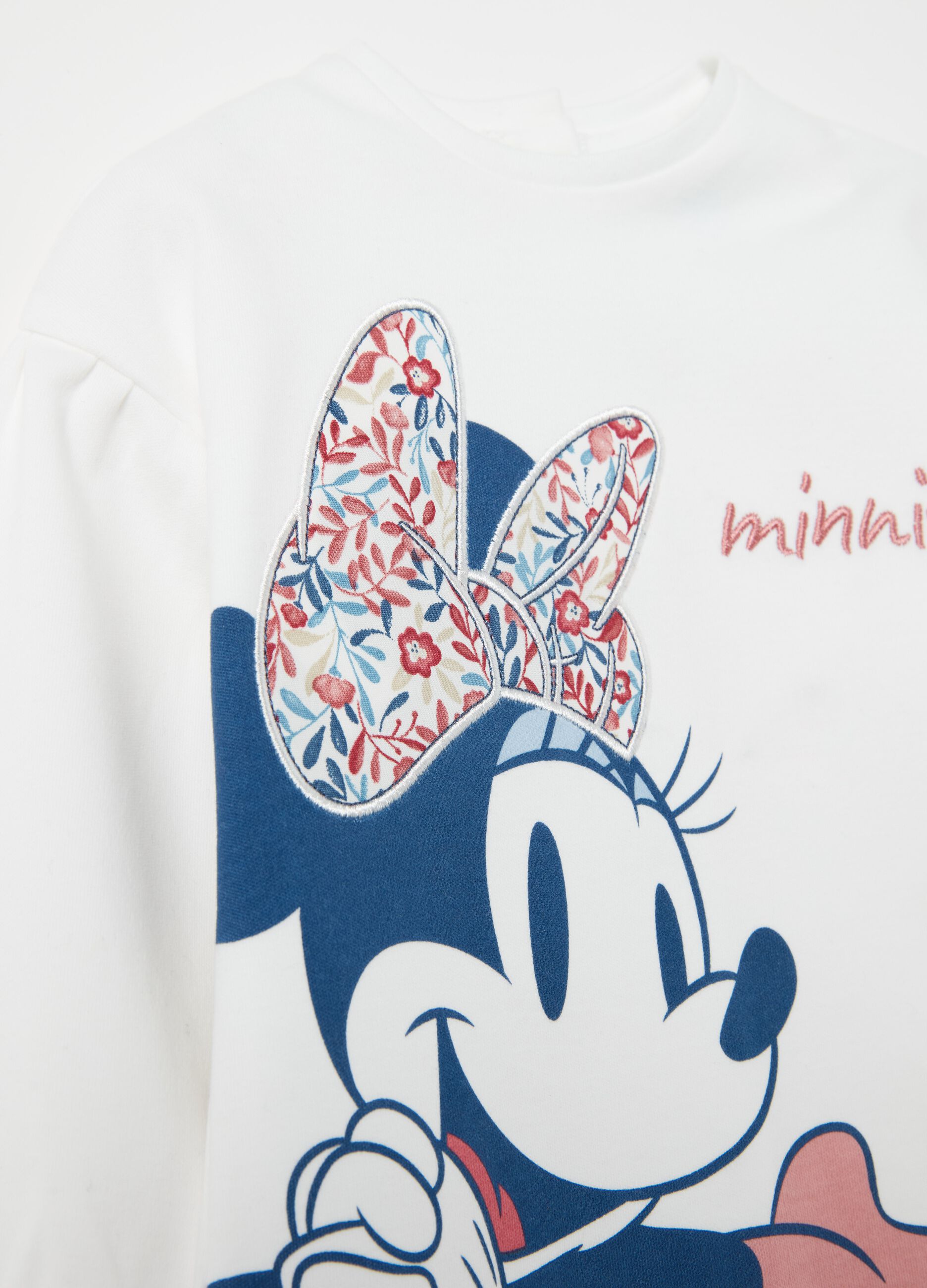 T-shirt in cotone bio stampa Minnie e ricamo