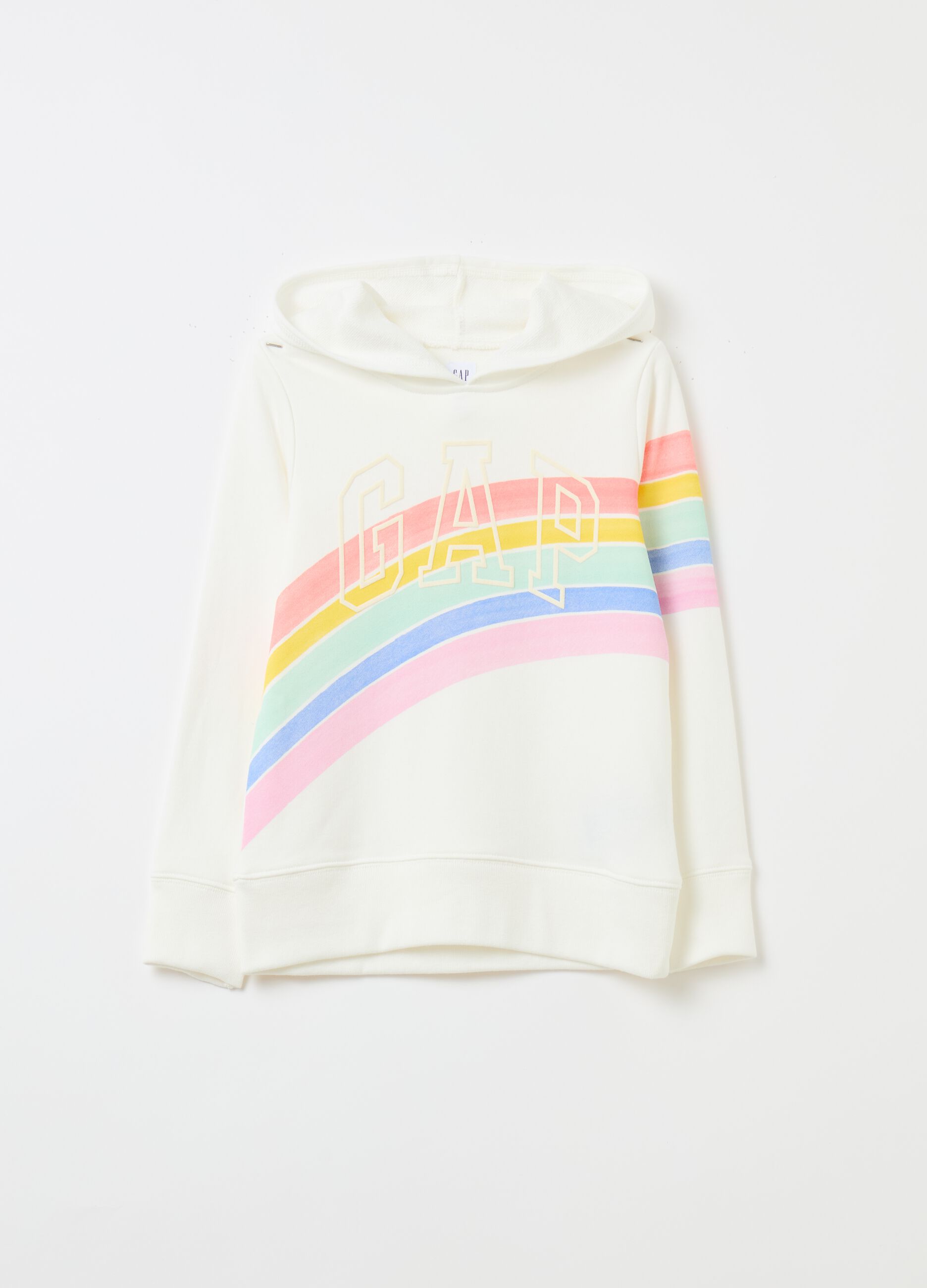 Sweatshirt with hood and rainbow and logo print