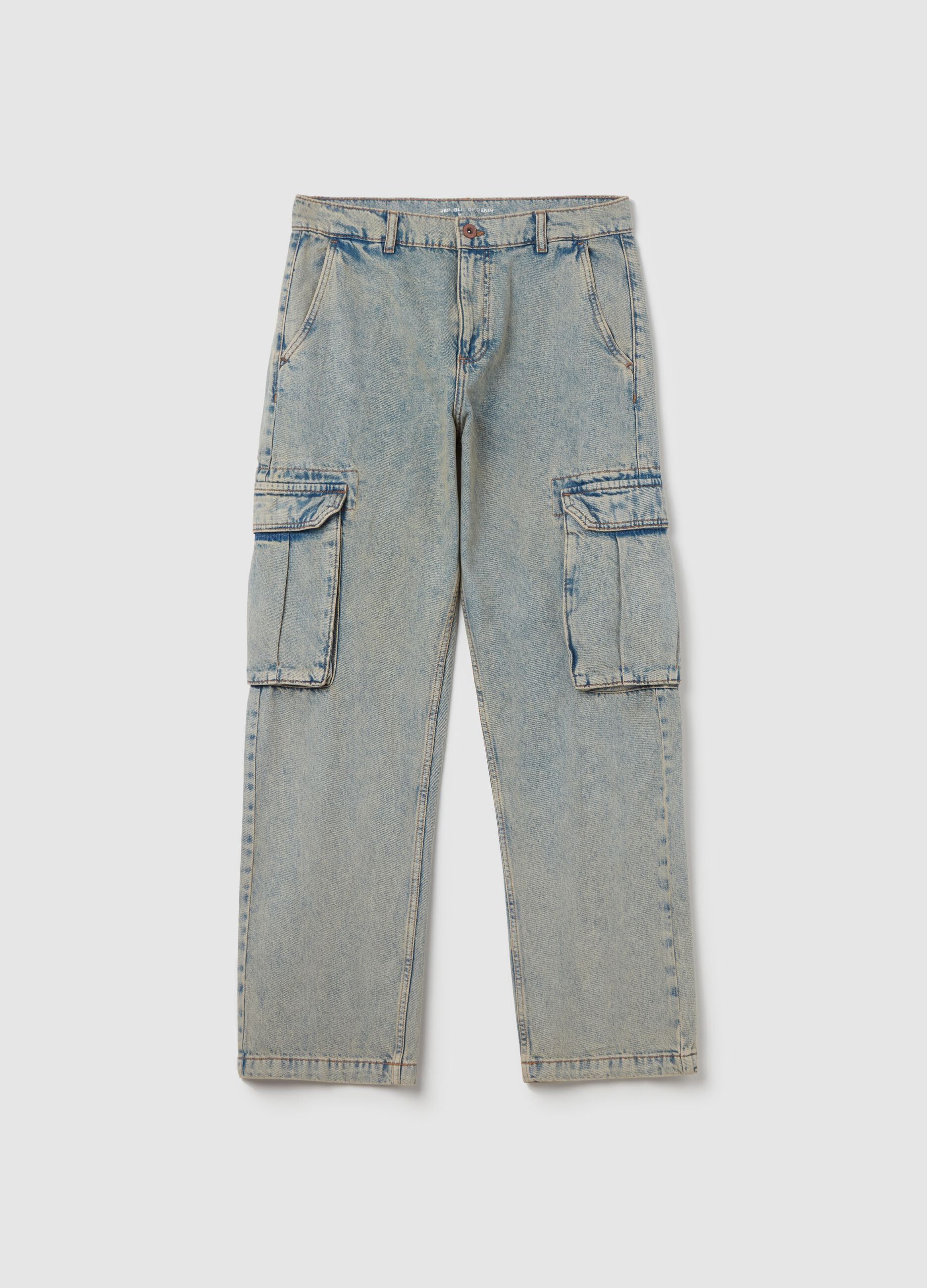 Acid wash cargo jeans