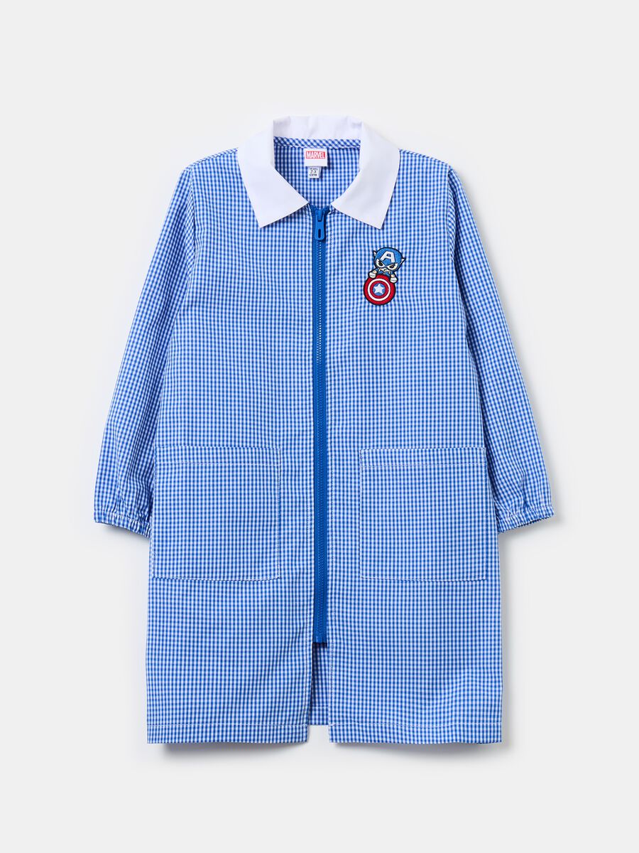 Gingham smock with zip and Captain America patch_0