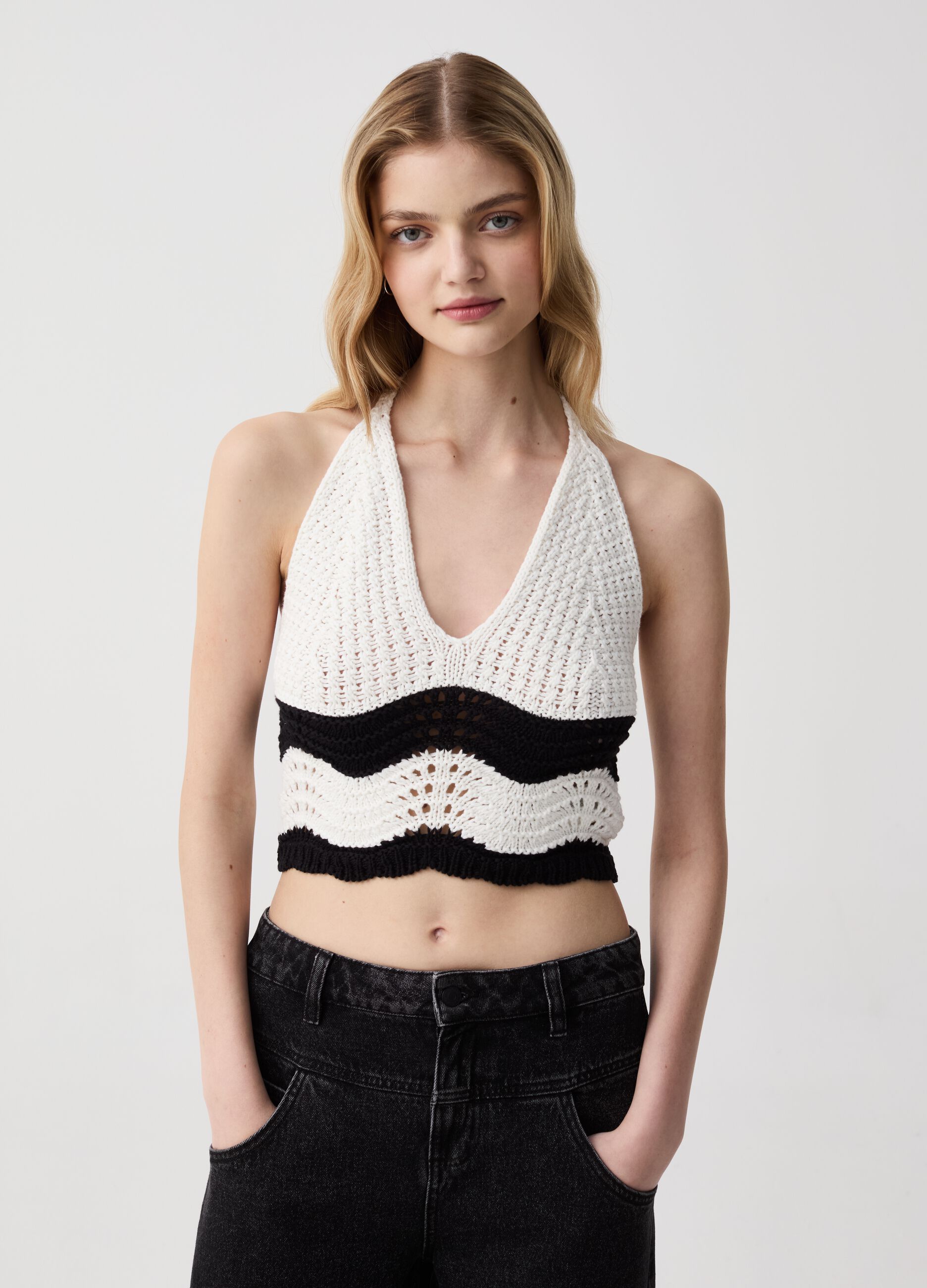 Ovs Crop top crochet con scollo a V