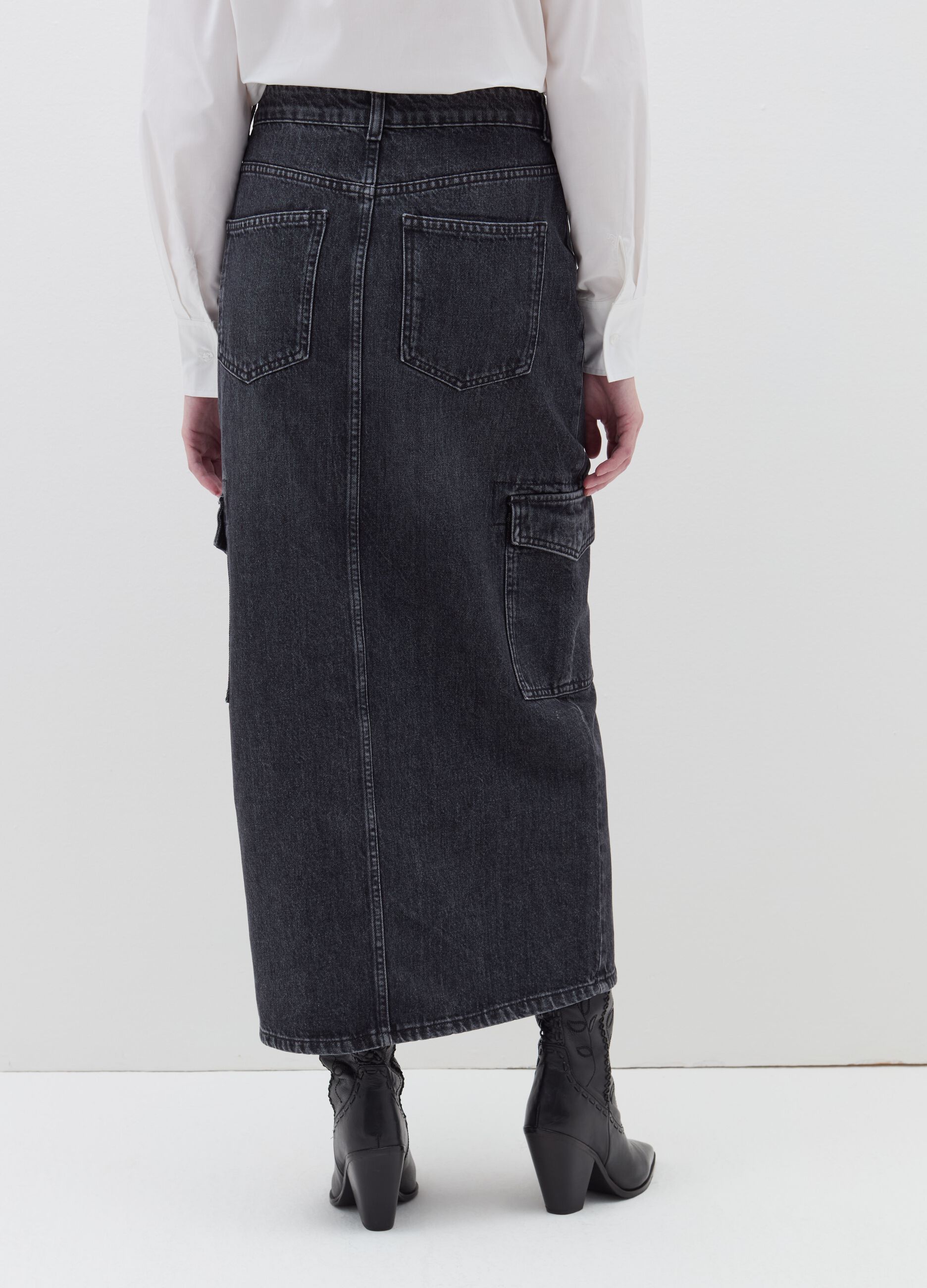 Long cargo skirt in denim