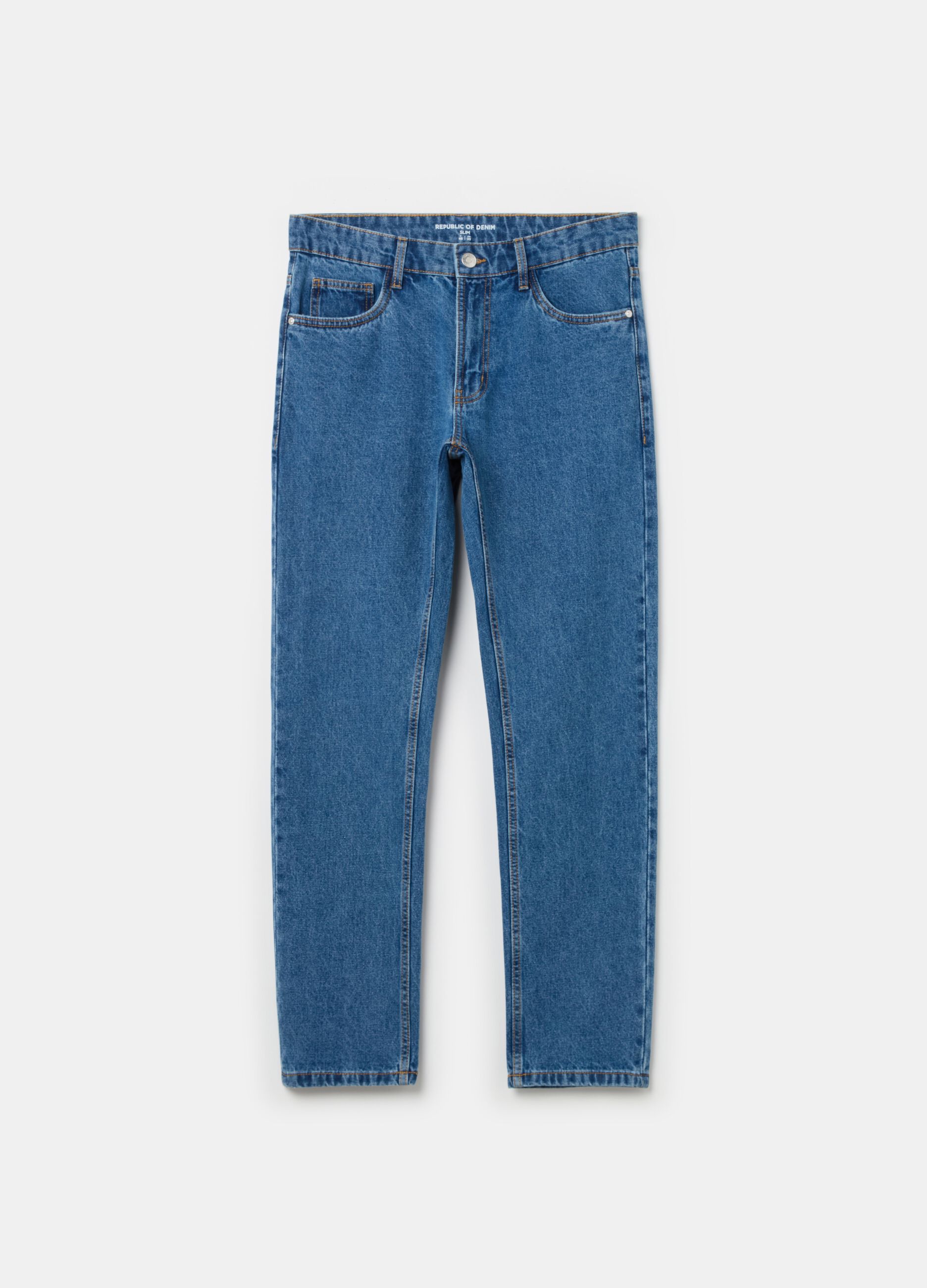 Slim-fit acid-wash jeans