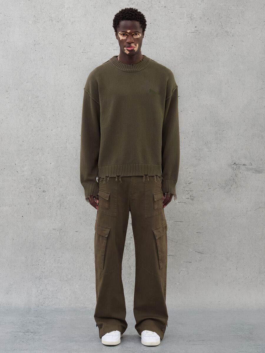 Crewneck Distressed Pullover Military Green_4