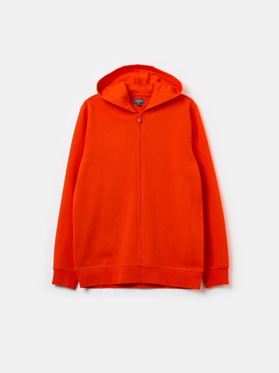 Solid colour full-zip sweatshirt with hood_0