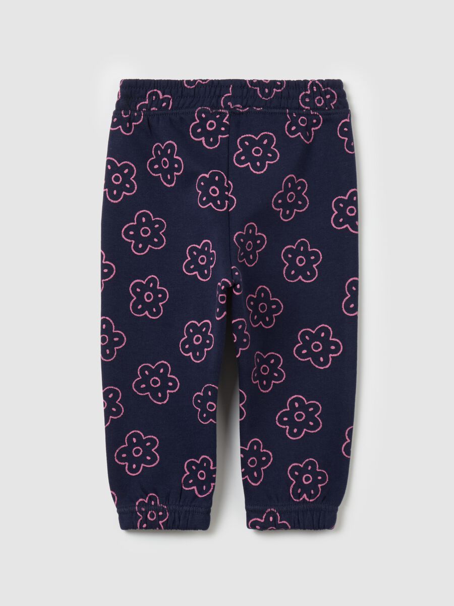 Fleece joggers with flowers print_1