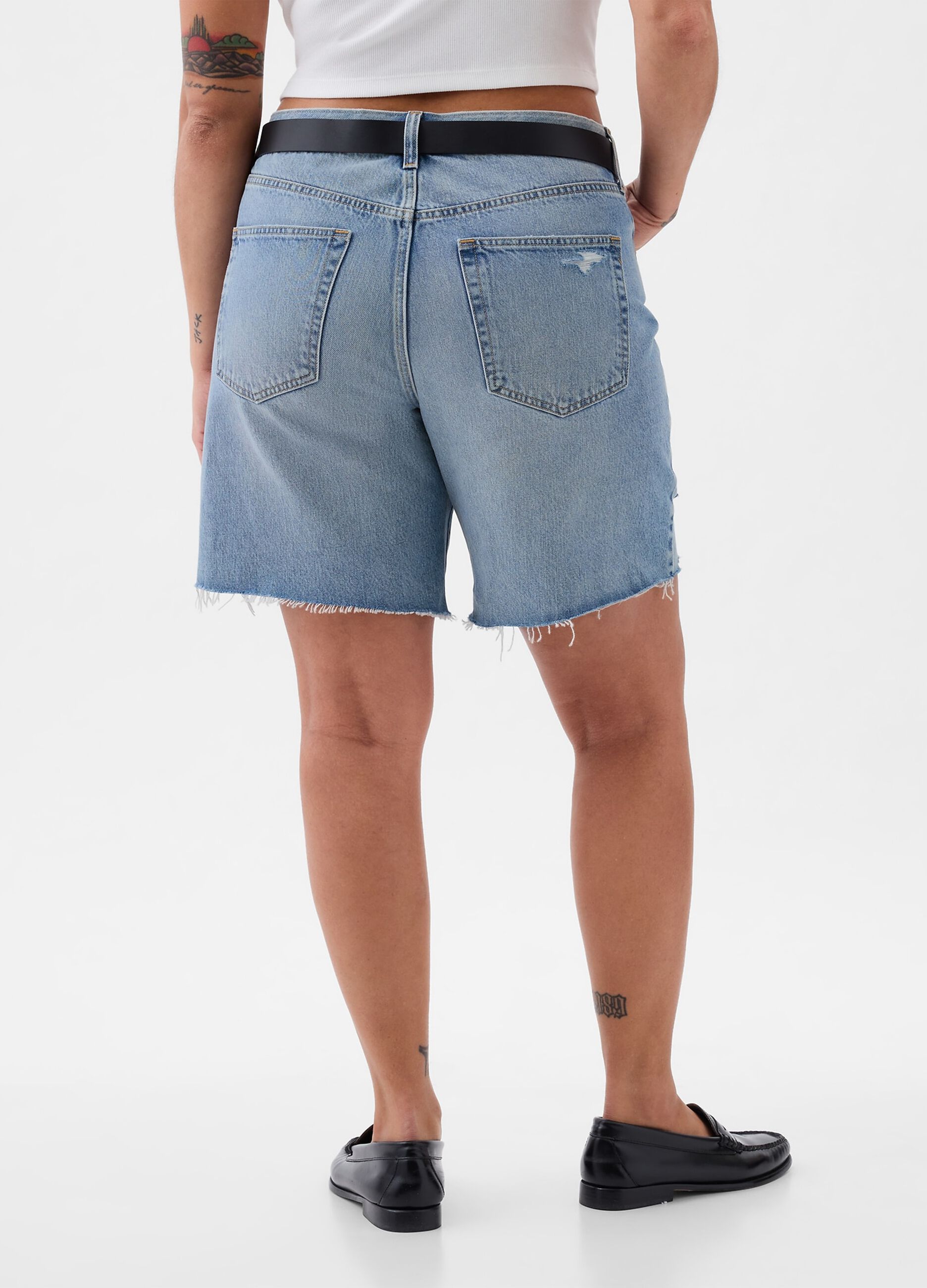Loose-fit regular-rise Bermuda shorts in denim