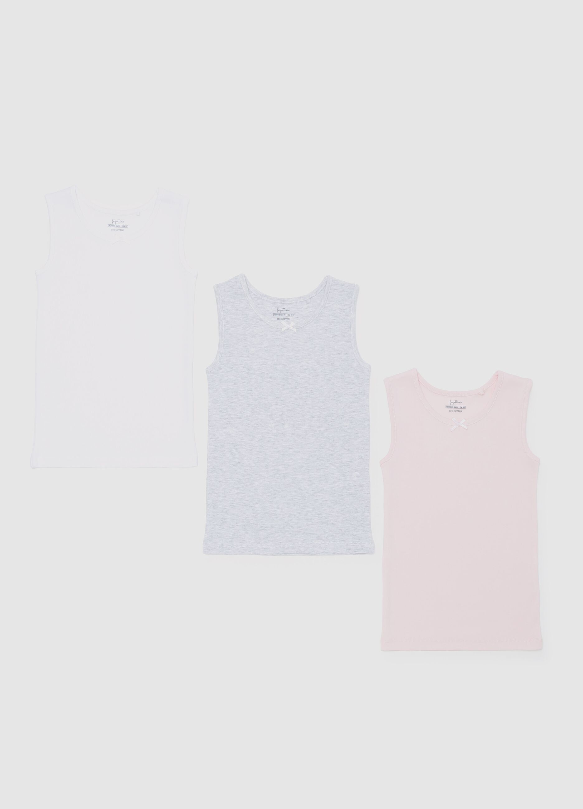 Three-pack vests in organic cotton with bow