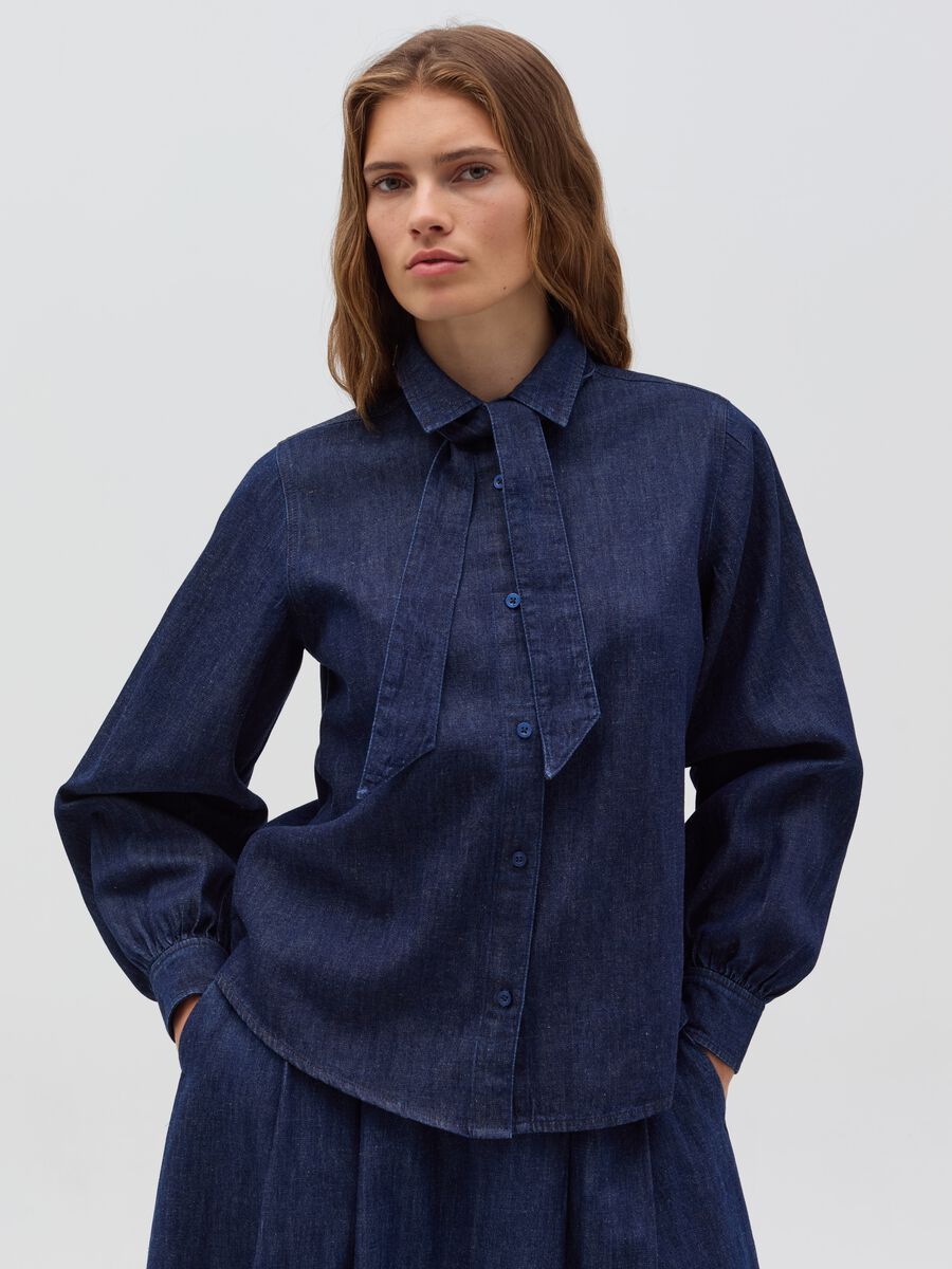 Denim shirt with puff sleeves_1