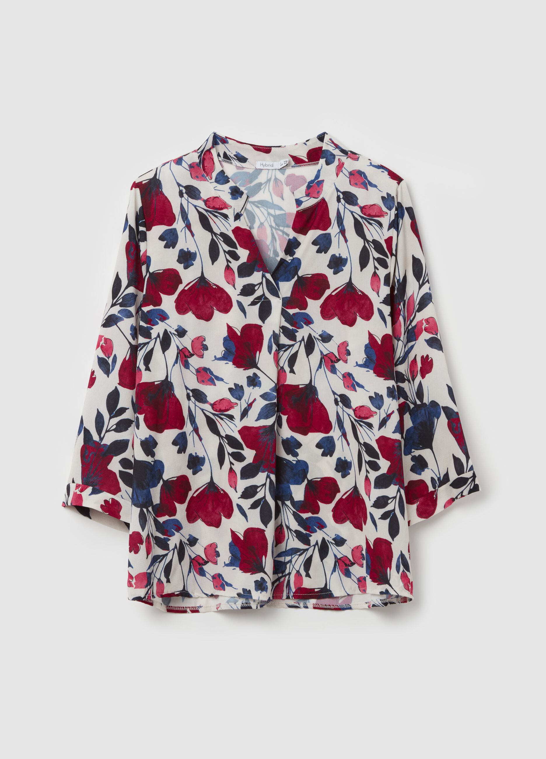 Blusa con stampa floreale e maniche a tre quarti