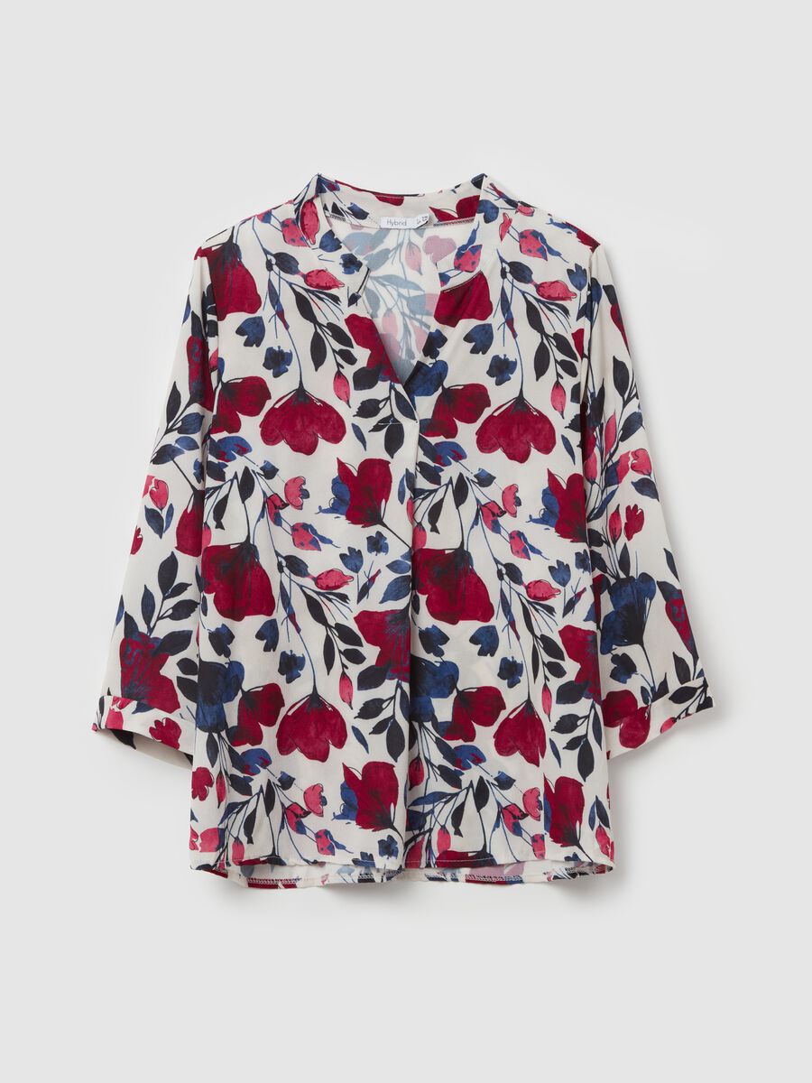 Blusa con stampa floreale e maniche a tre quarti_4