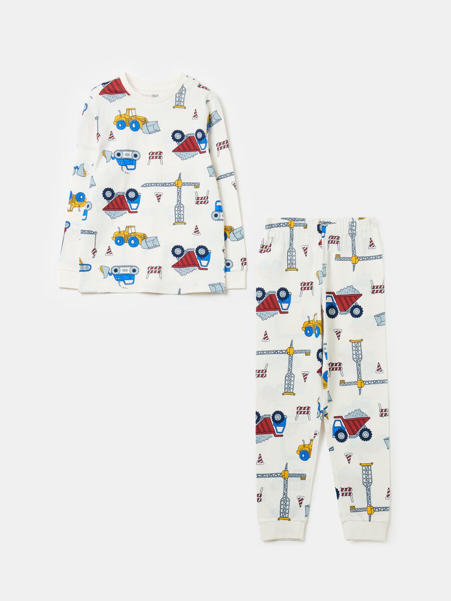 Pyjamas in organic cotton with machinery print_0