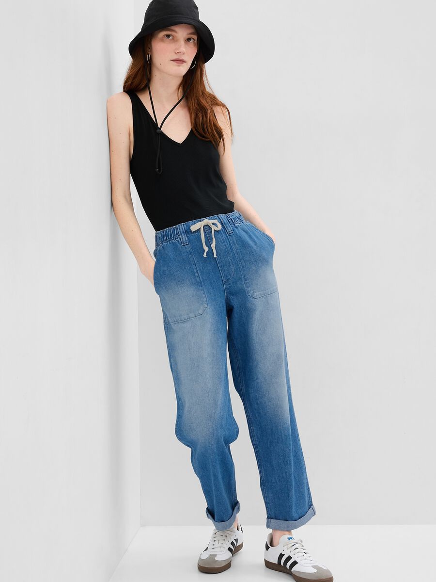 Easy-fit pull-on jeans with drawstring_0