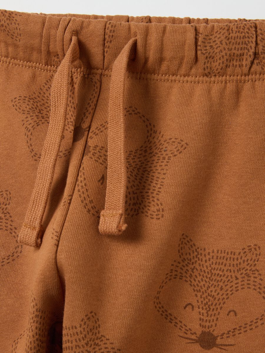 Fleece joggers with drawstring and foxes print_2