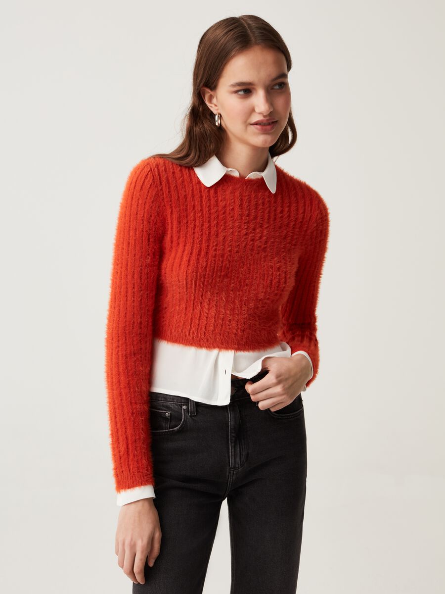 Crop pullover with flat ribbing_0