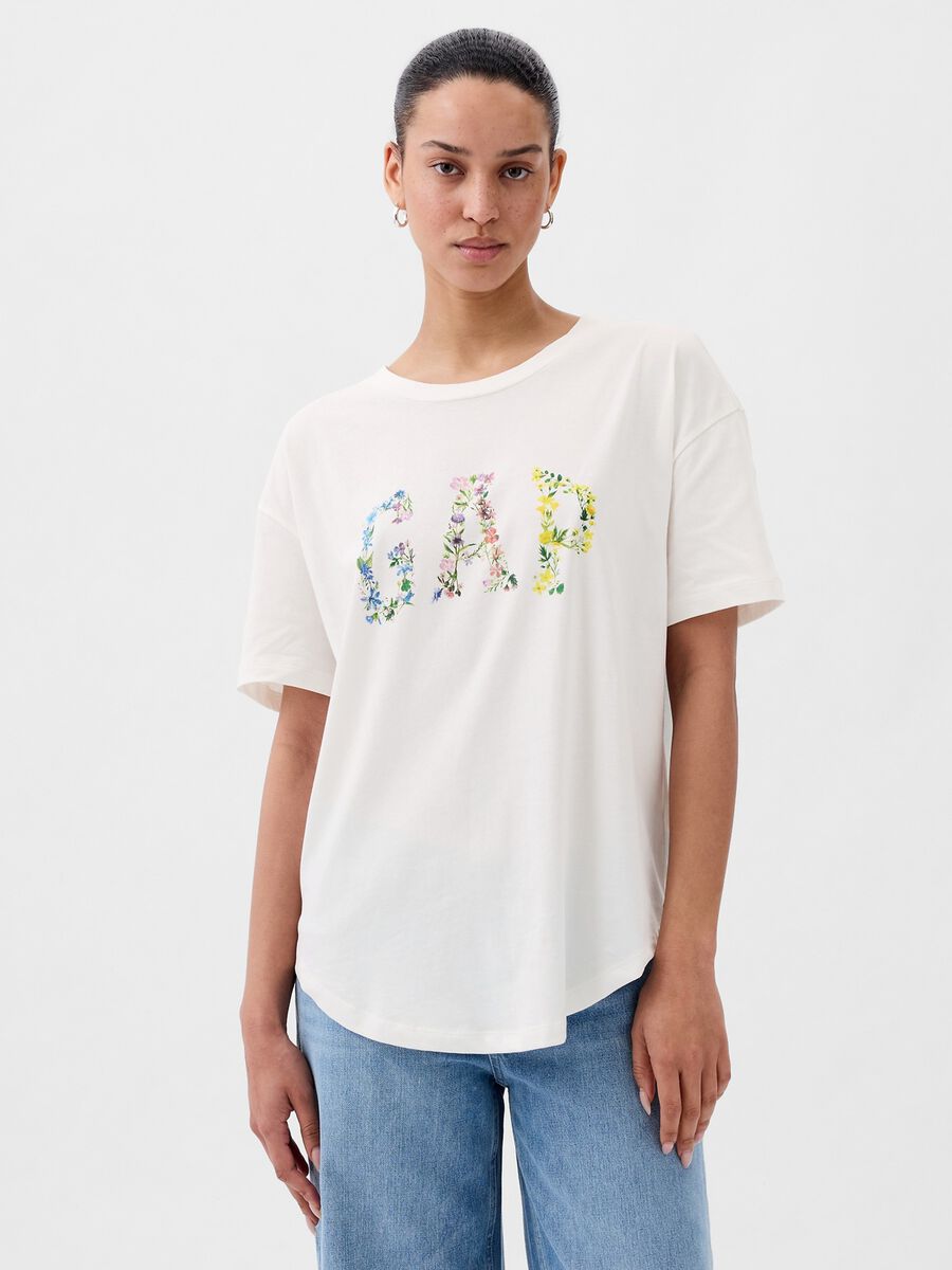 Boyfriend-fit T-shirt with floral logo print_0