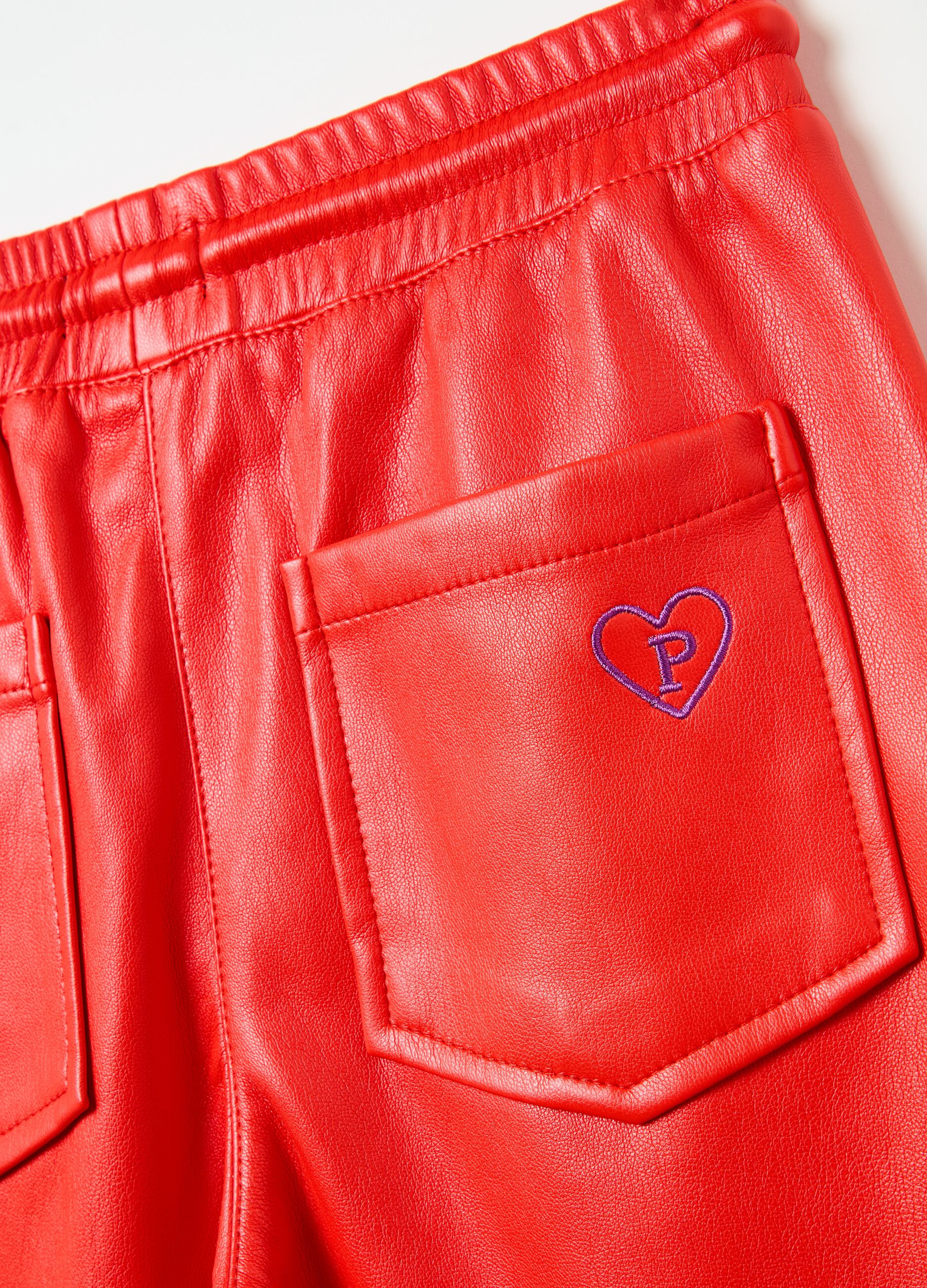 Glossy-effect trousers with drawstring