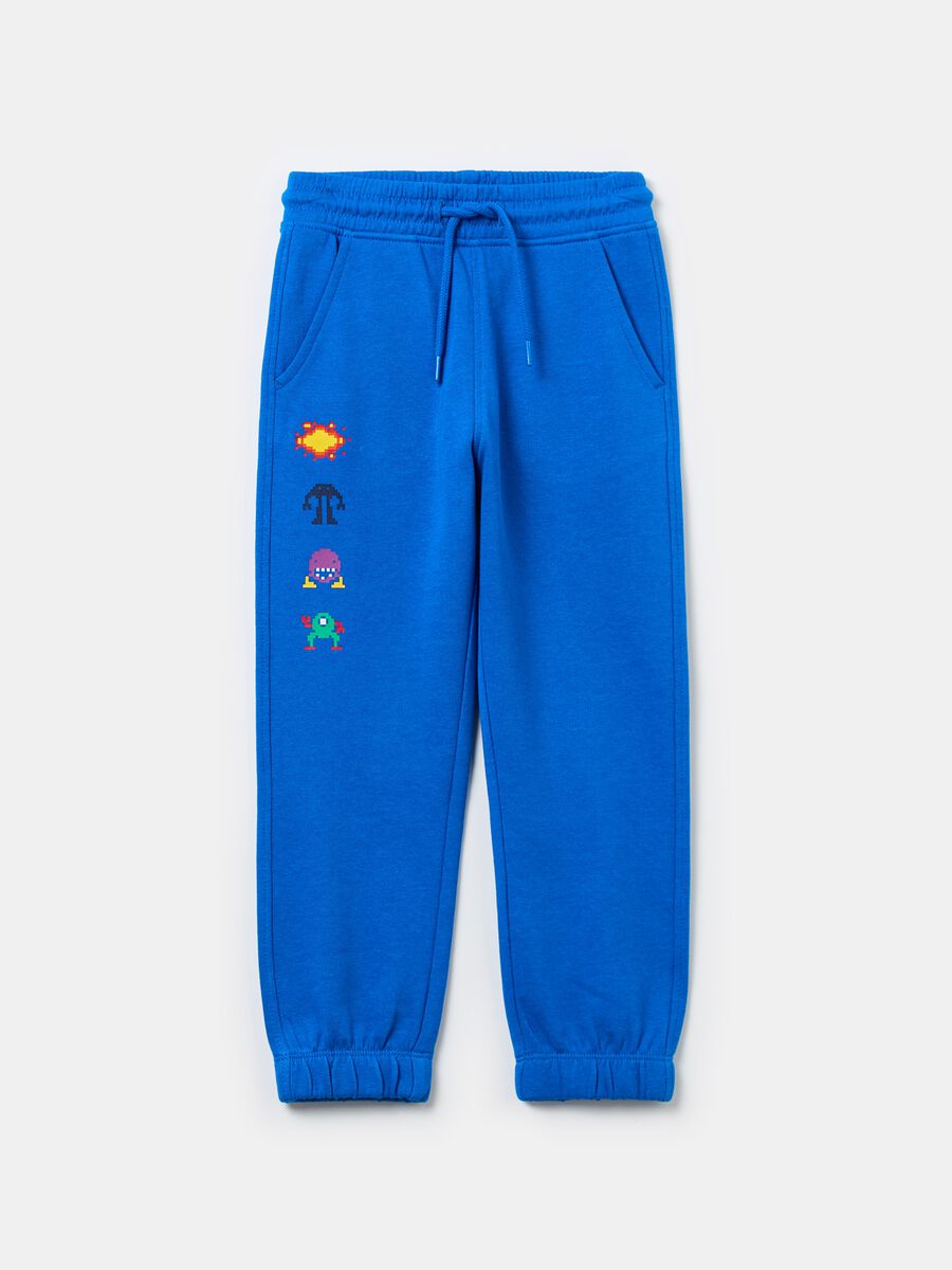 Fleece joggers with drawstring and print_0