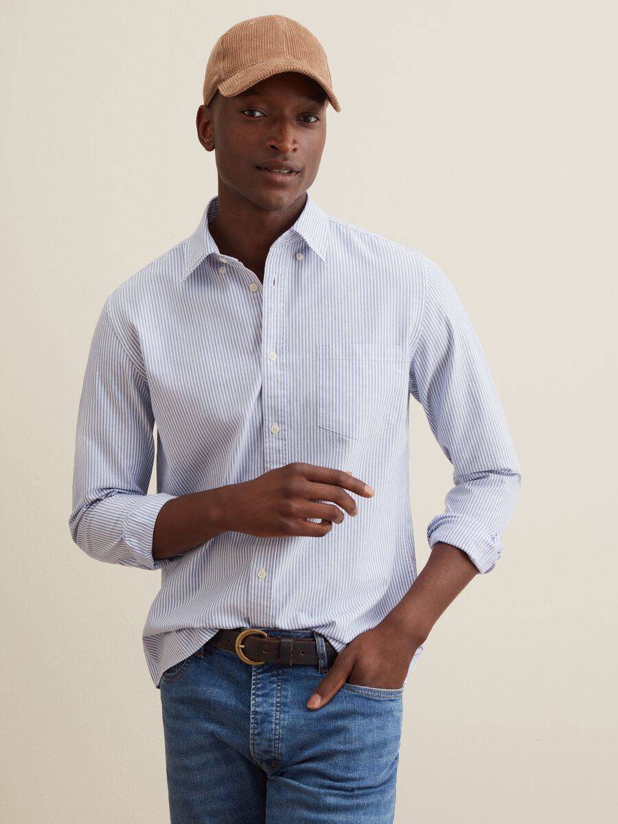 Oxford cotton shirt with thin stripes_0