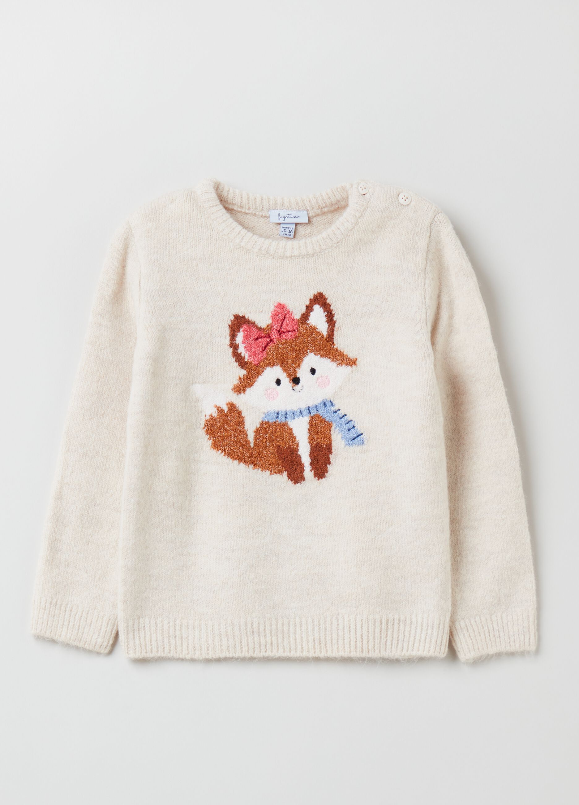 Pullover with embroidered jacquard fox