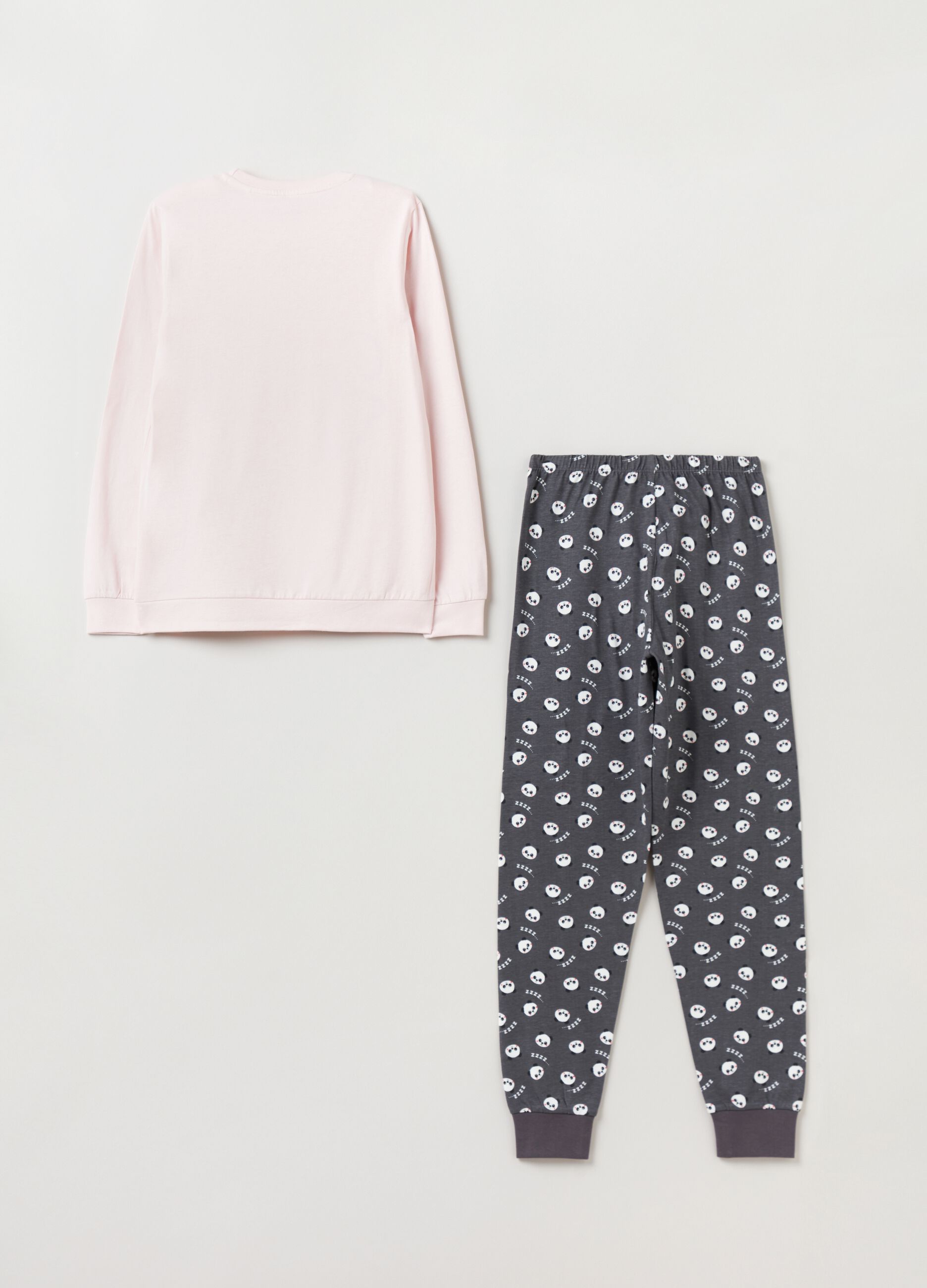 Long pyjamas with panda embroidery and print