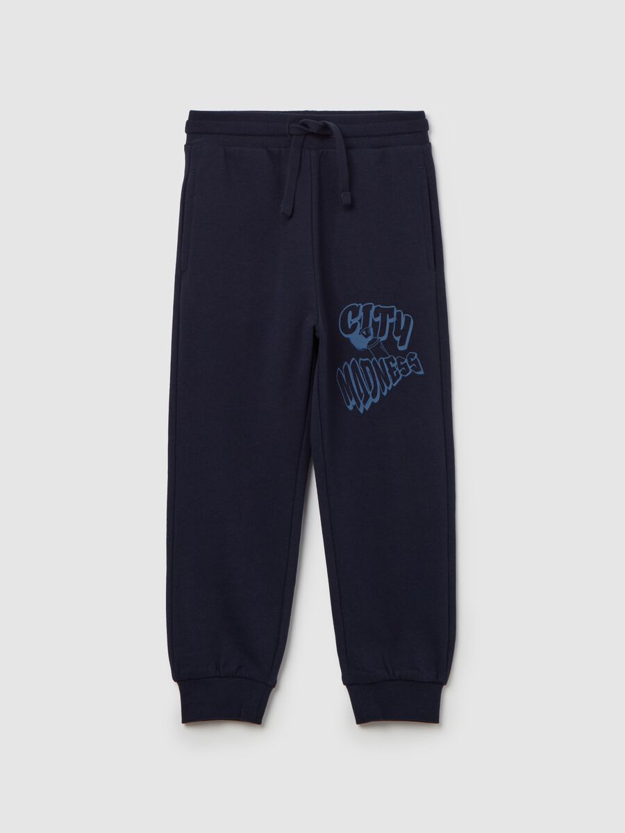 Fleece joggers with drawstring and print_0