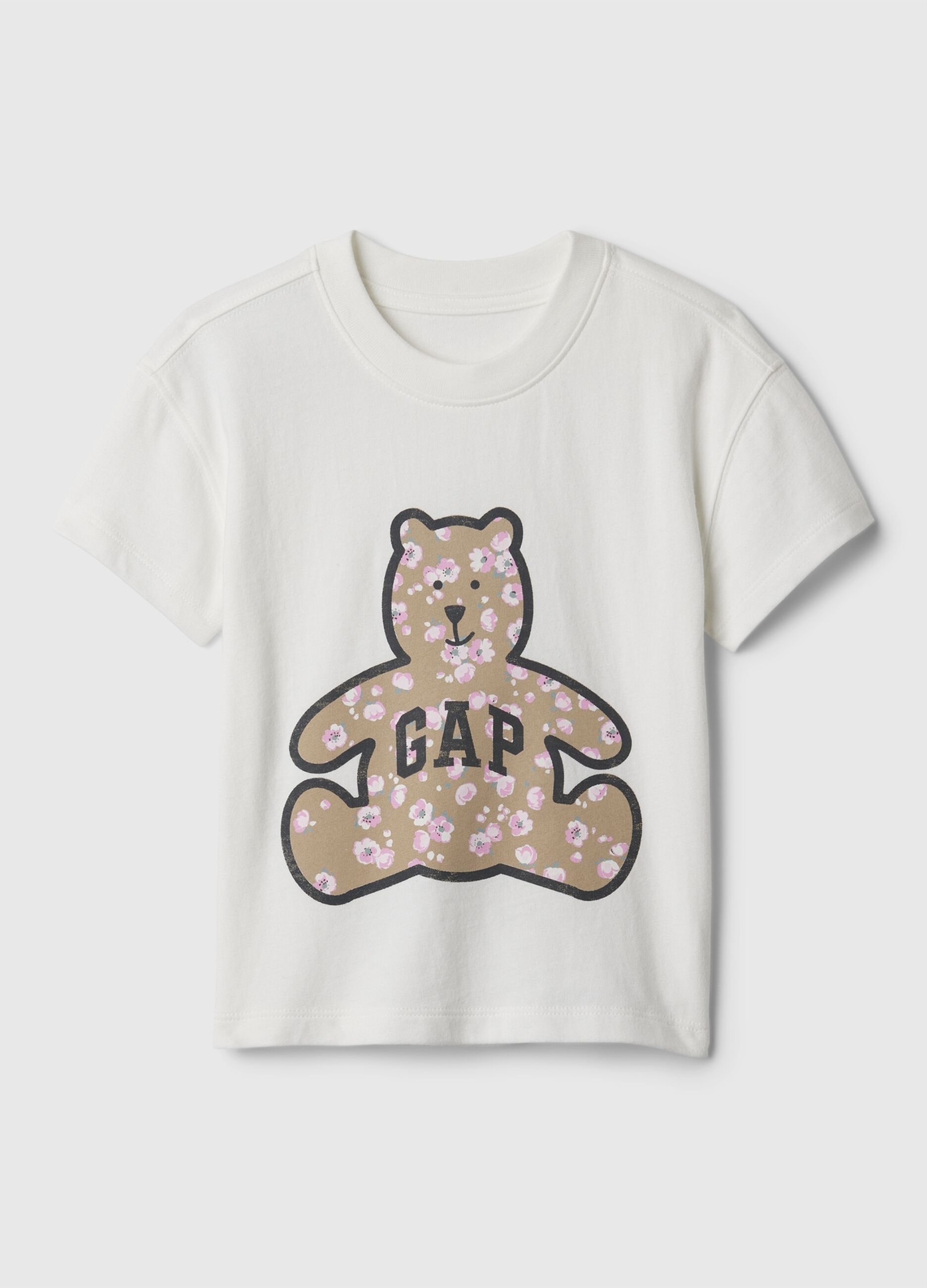 Cotton T-shirt with teddy bear print and logo