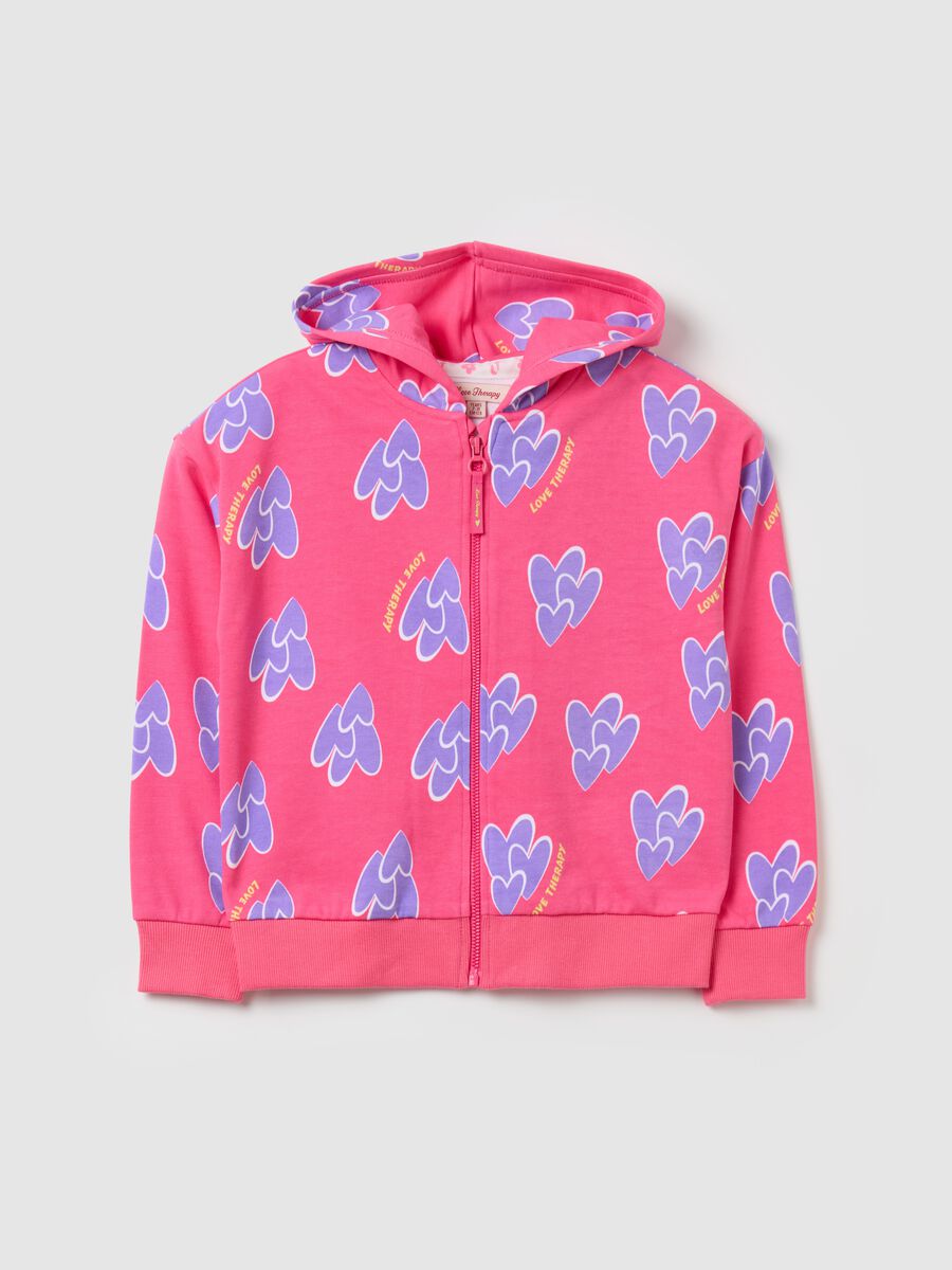 Full-zip hoodie with heart print_0