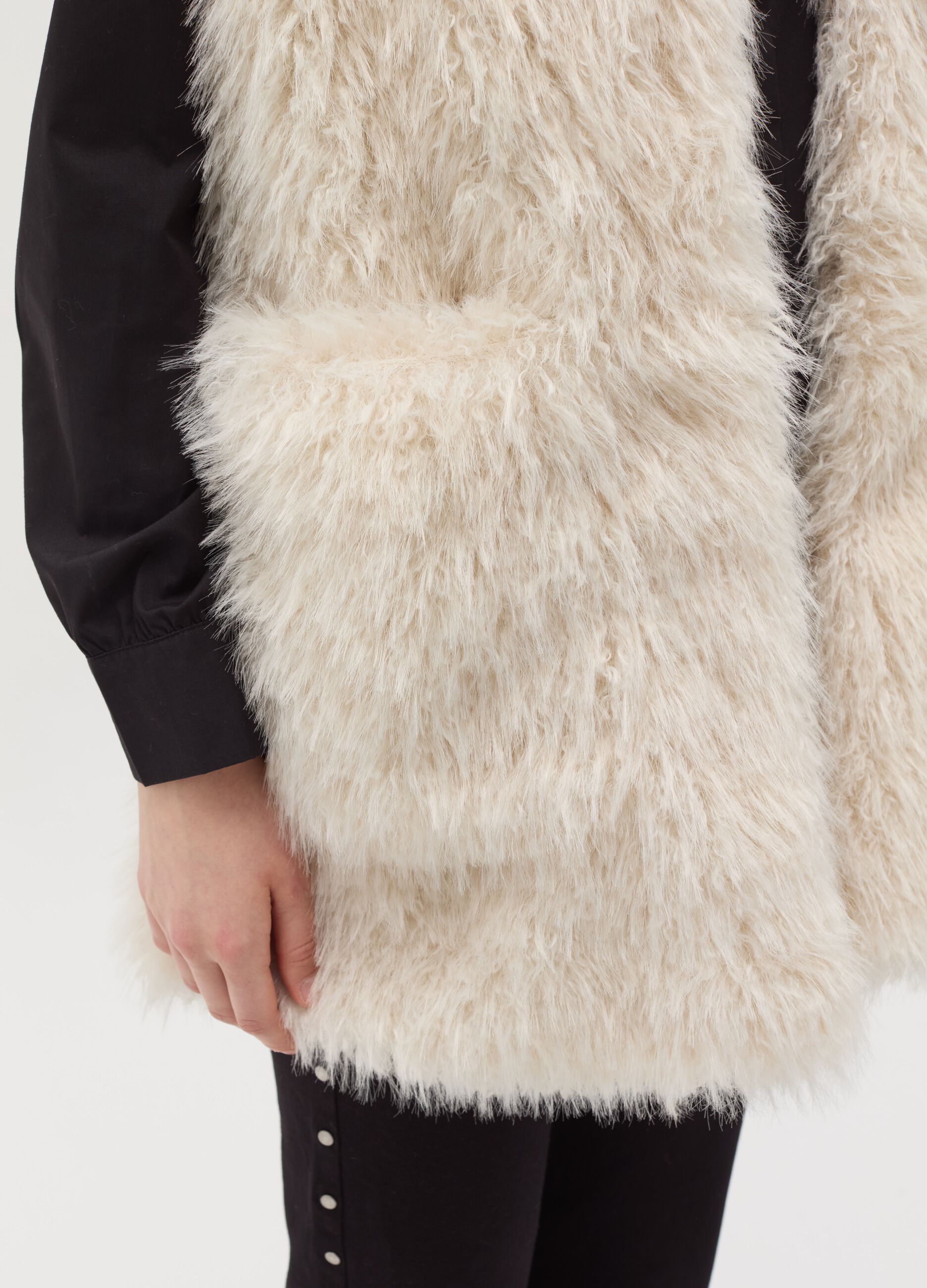 Open gilet in furry yarn