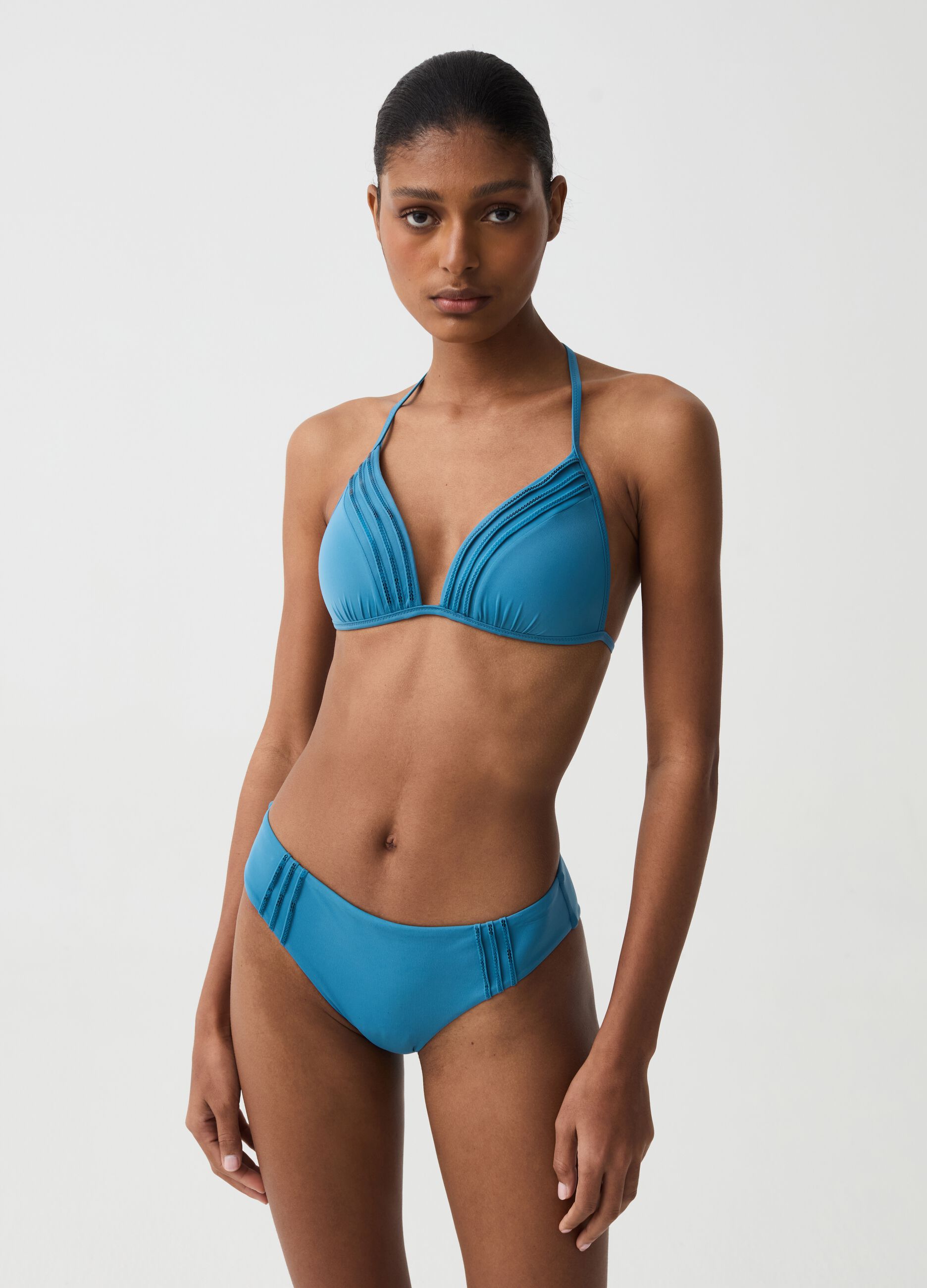 High-waisted bikini briefs with micro sequins