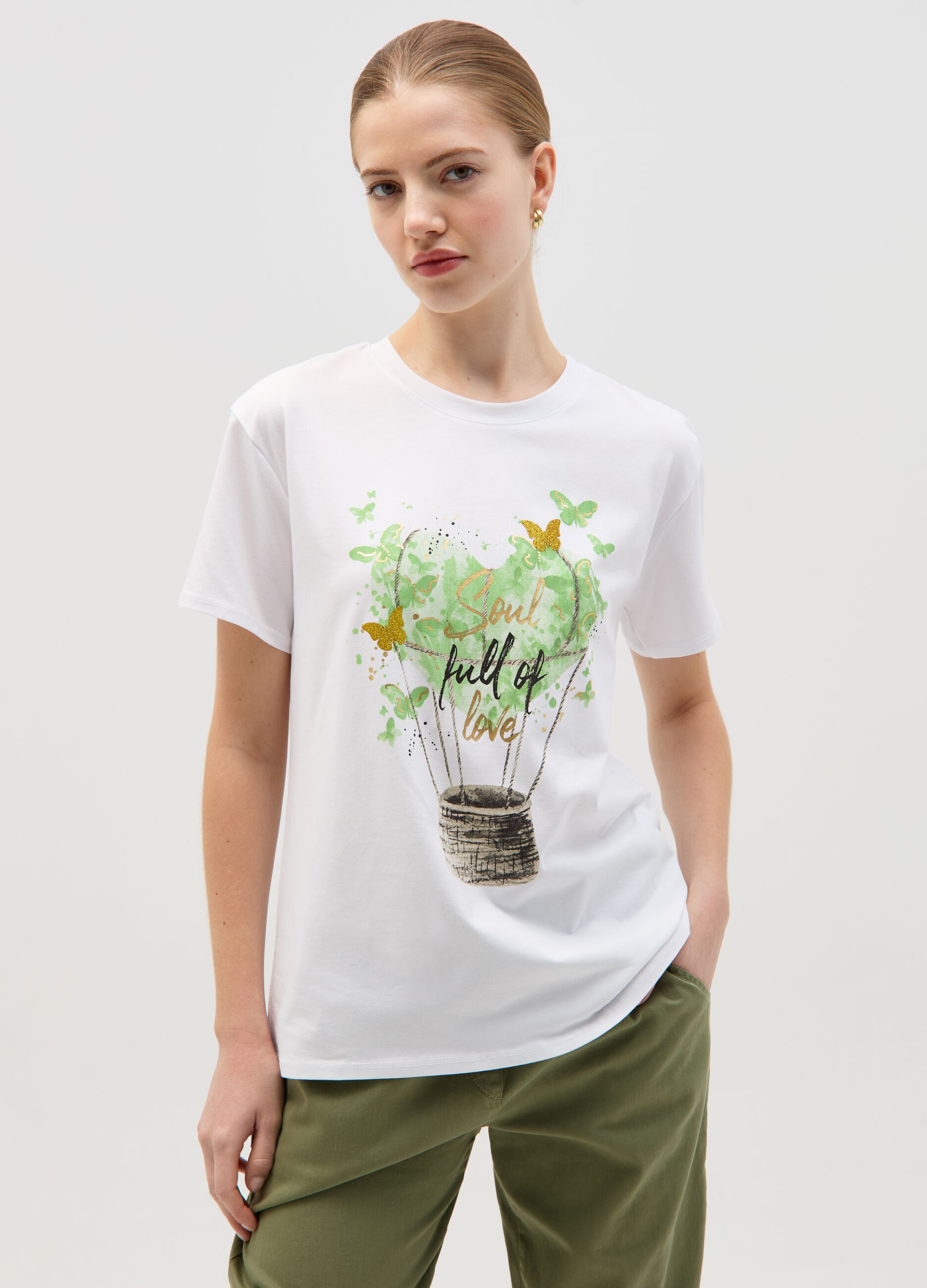 T-shirt with hot air balloon print in foil