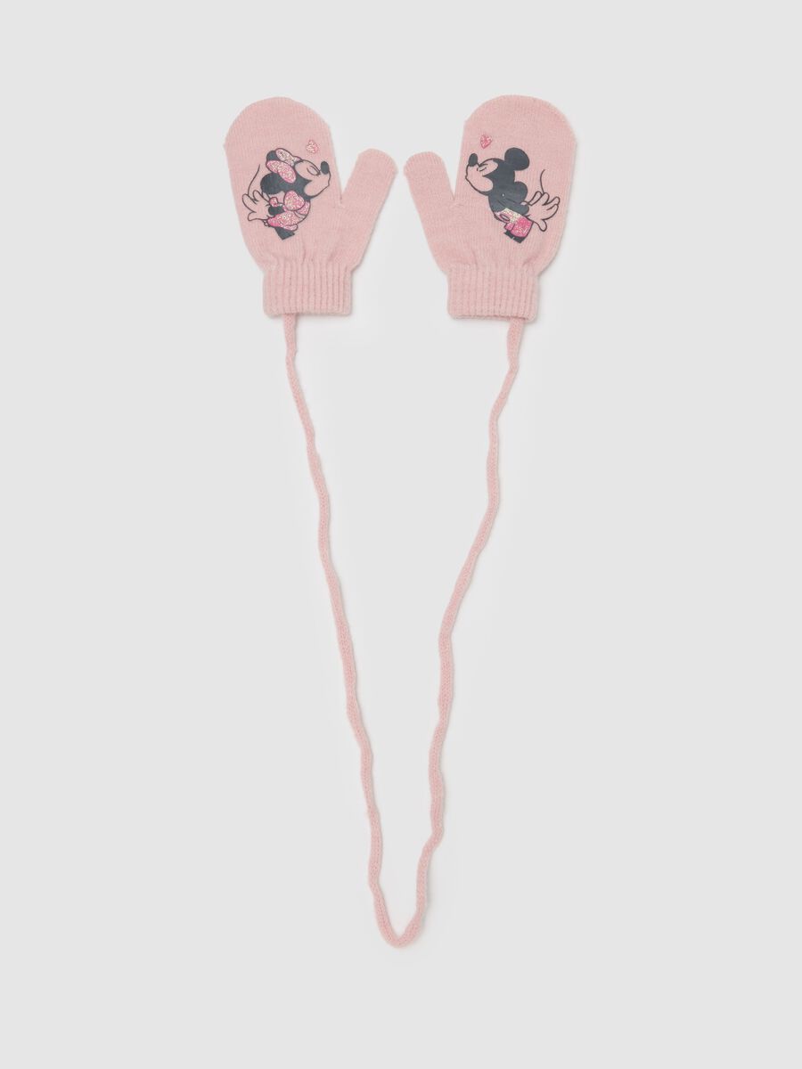 Mittens with cord and Minnie and Mickey Mouse print_0