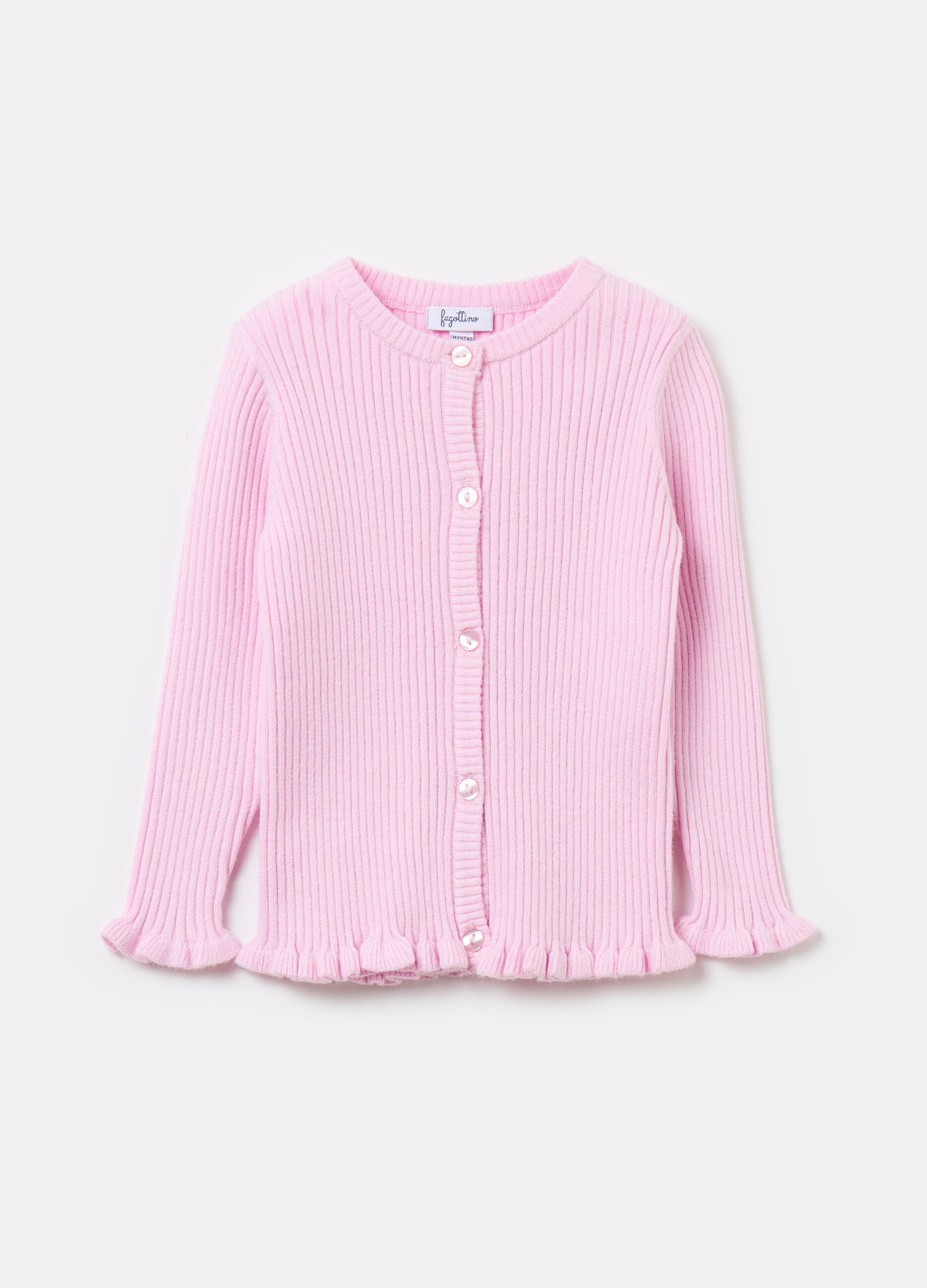 Ribbed cardigan with frills